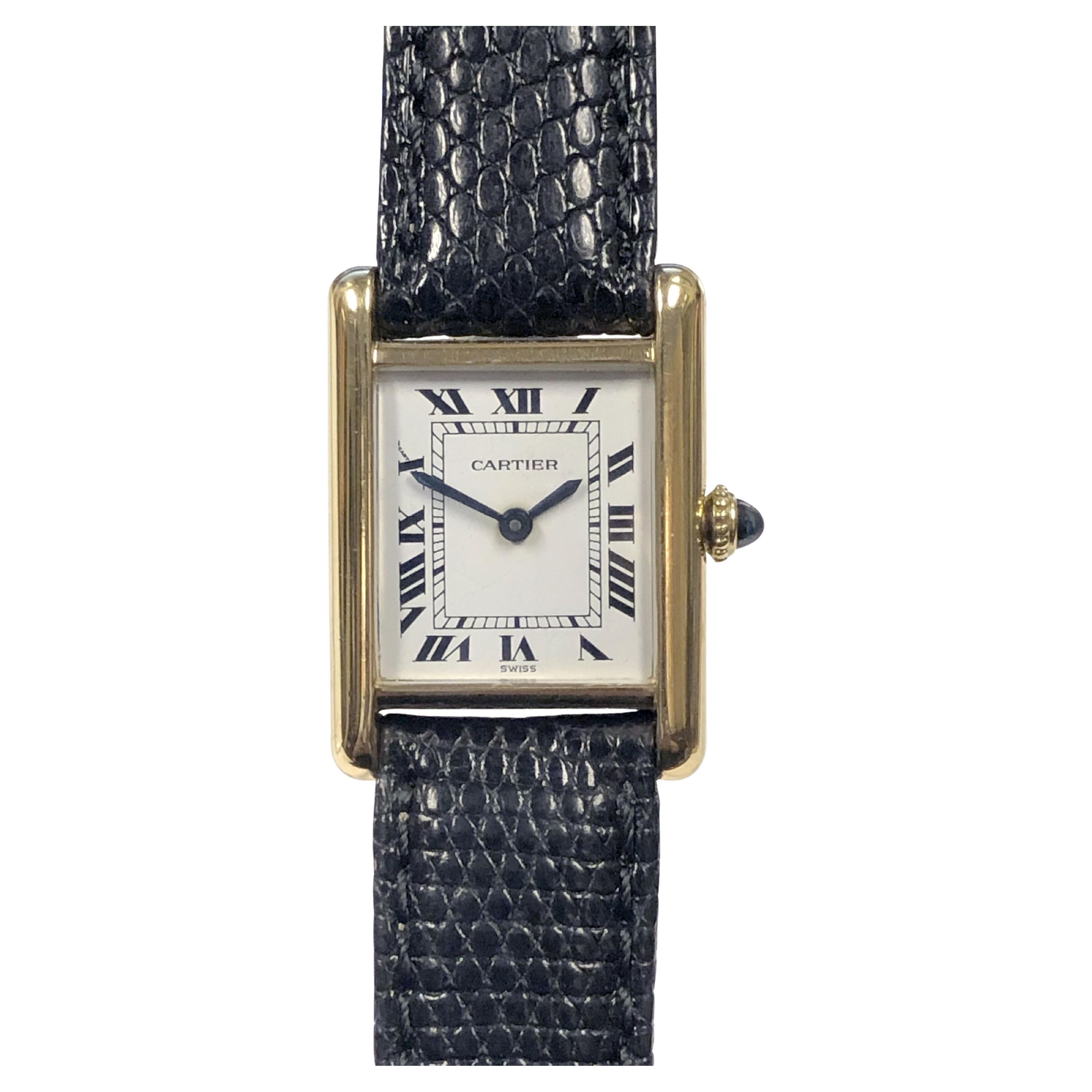 Cartier Paris Classic Gelbgold Damen mechanische Tank-Armbanduhr 