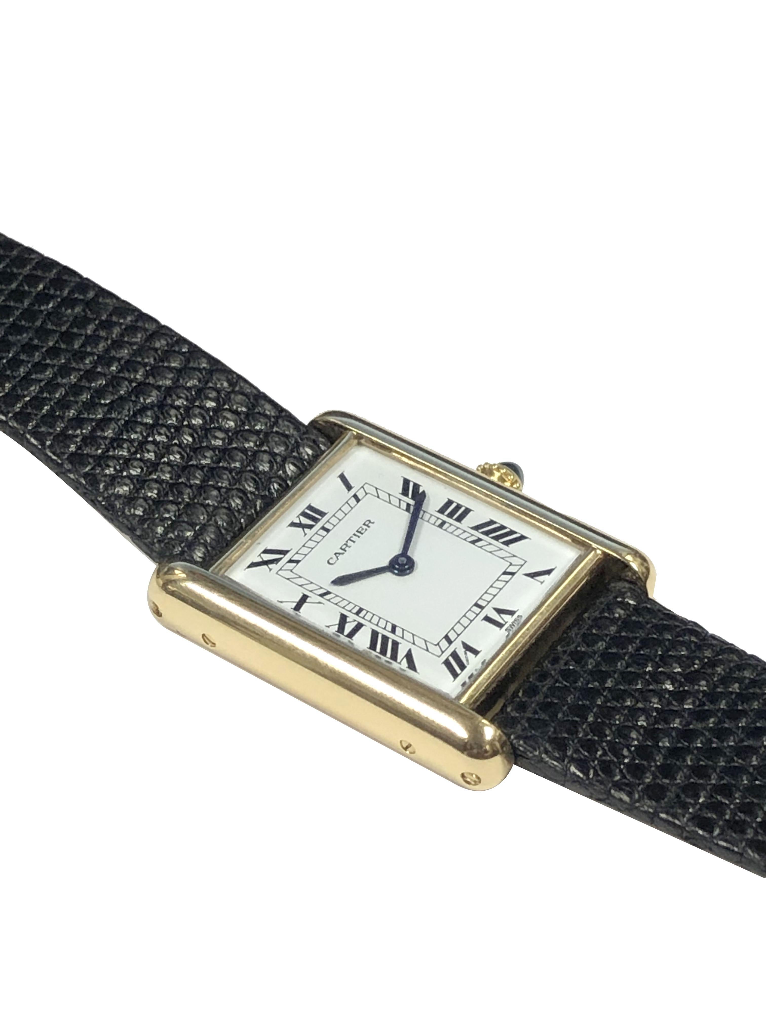Cartier Paris Classic Yellow Gold Mechanical Tank Wrist Watch In Excellent Condition In Chicago, IL