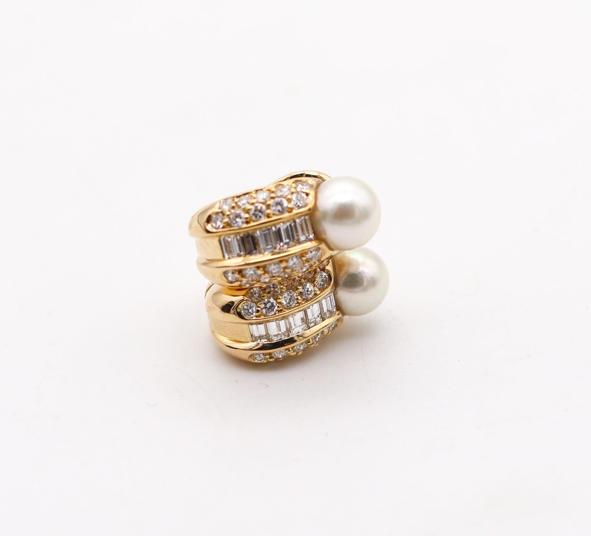 Women's CARTIER Paris Clips-On Earrings In 18Kt Yellow Gold With Pearls And Diamonds Box