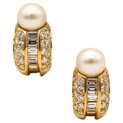CARTIER Paris Clips-On Earrings In 18Kt Yellow Gold With Pearls And Diamonds Box