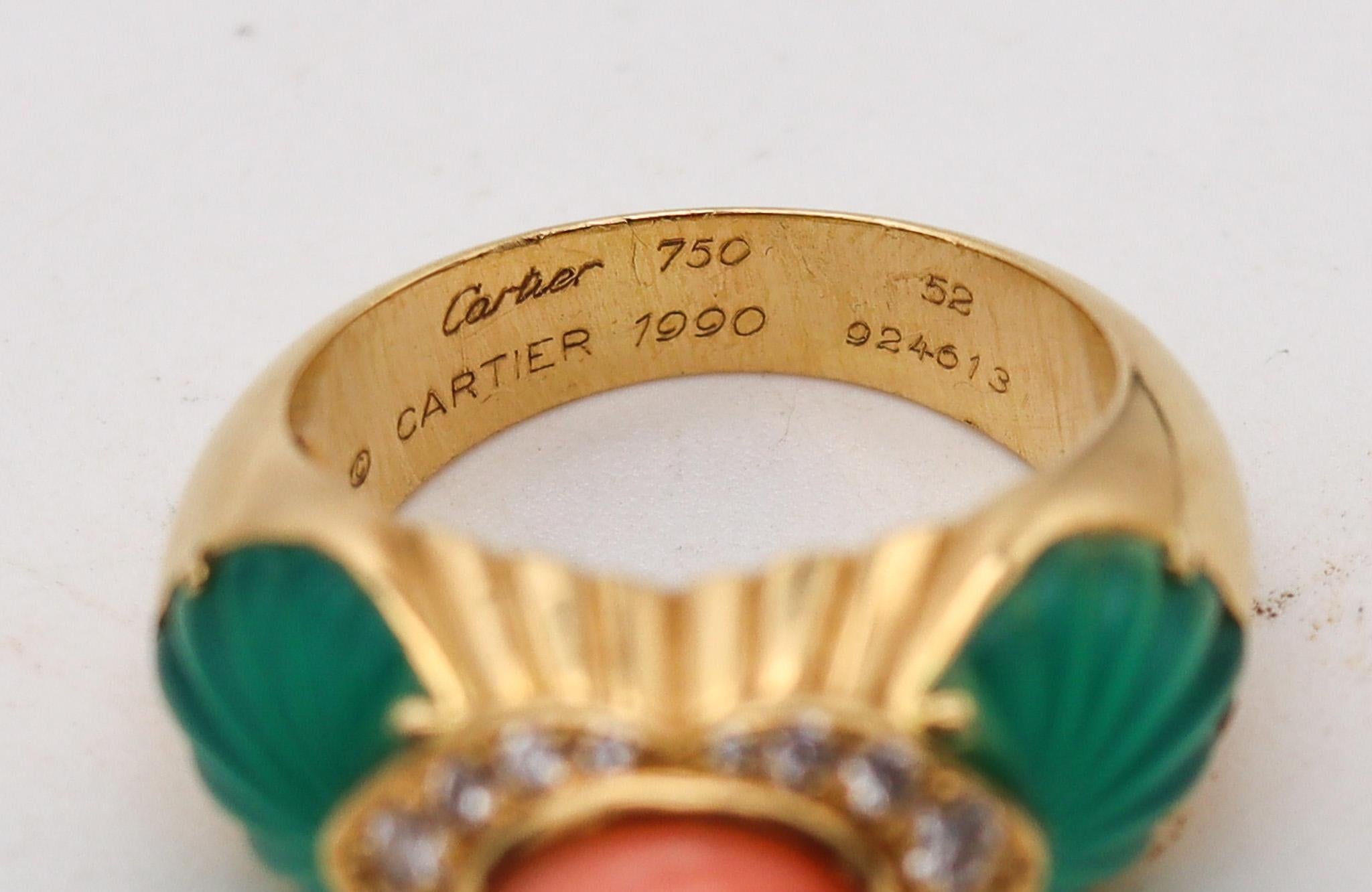 Cartier Paris Cocktail Ring 18Kt Gold With 6.02 Ctw Diamonds Coral & Chrysoprase 1
