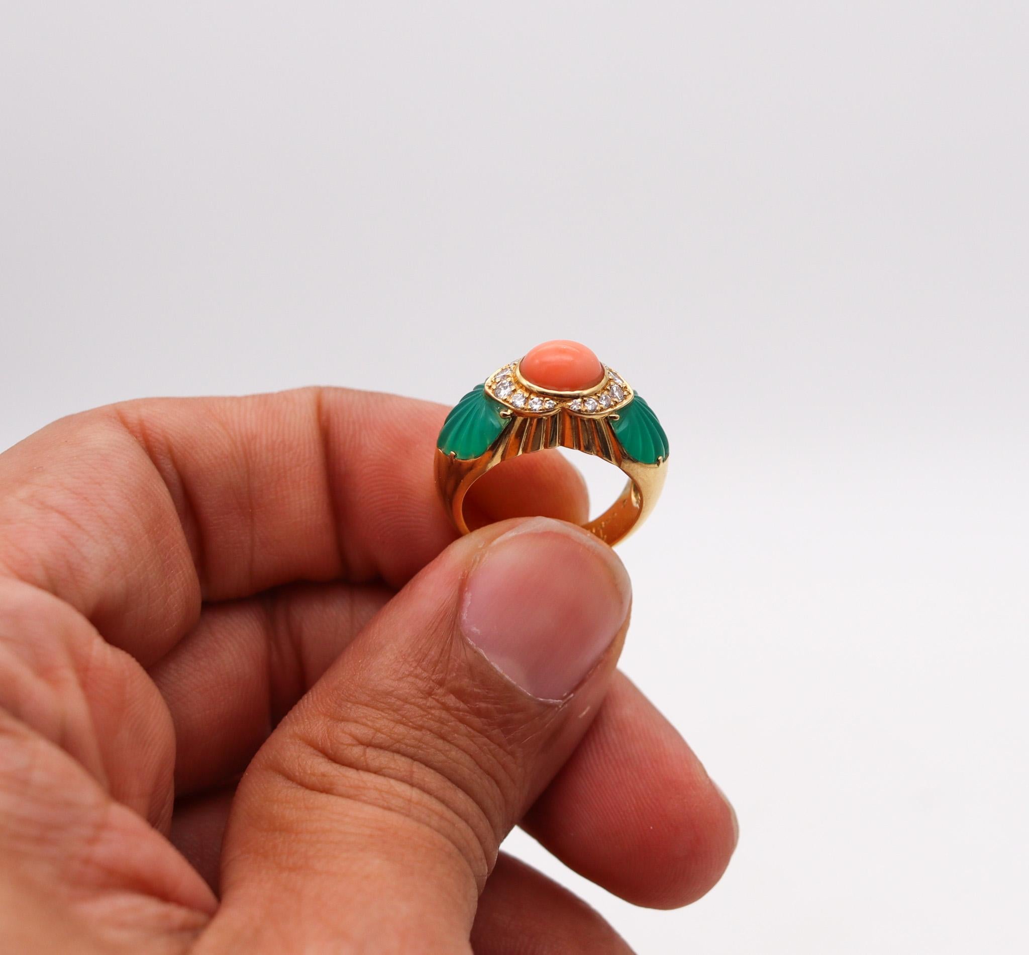 Cartier Paris Cocktail Ring 18Kt Gold With 6.02 Ctw Diamonds Coral & Chrysoprase 2