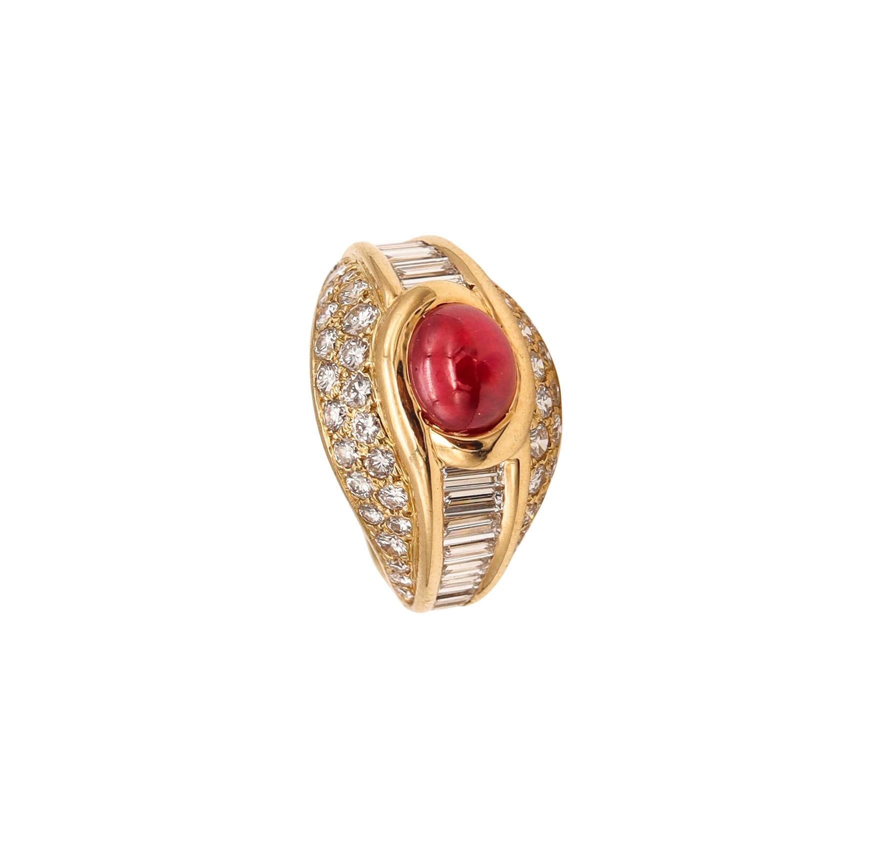 Cartier Paris Cocktail Ring in 18Kt Yellow Gold 4.49 Cts Burmese Ruby Diamonds 2