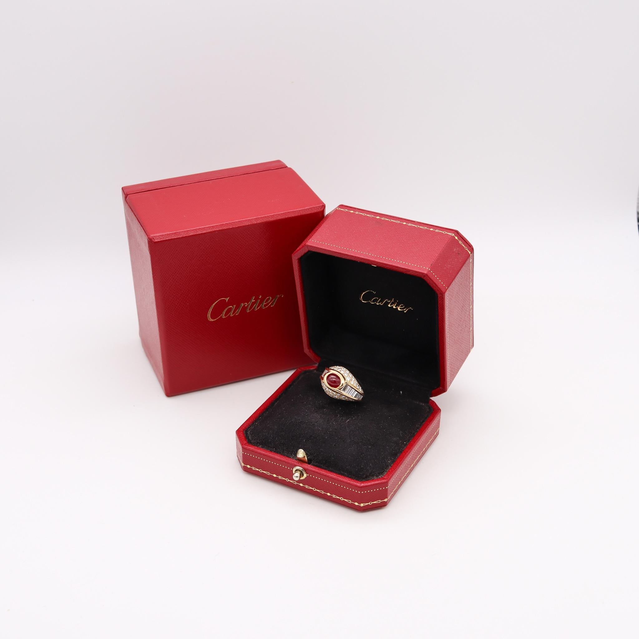 Cartier Paris Cocktail Ring in 18Kt Yellow Gold 4.49 Cts Burmese Ruby Diamonds For Sale 3