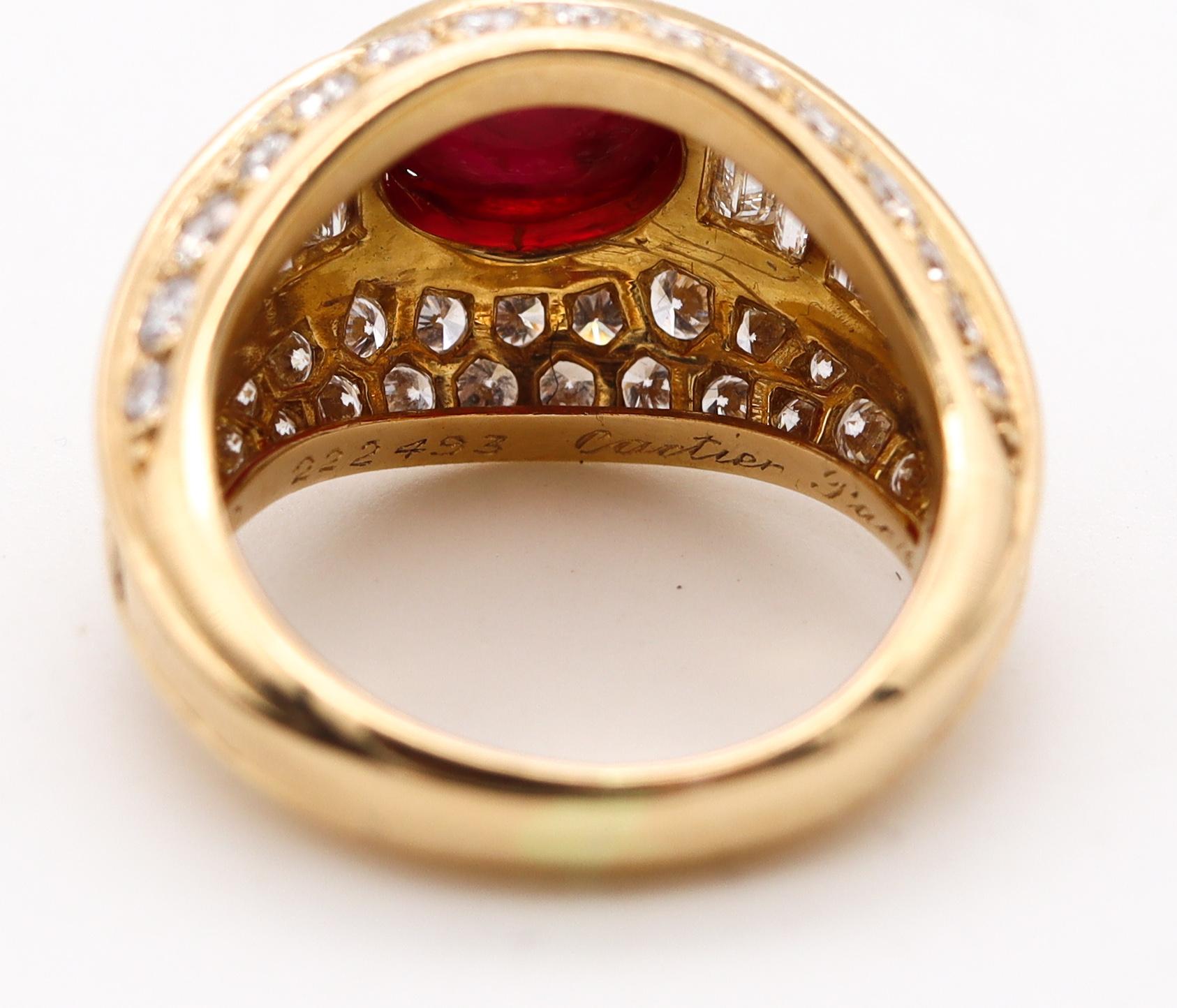 Mixed Cut Cartier Paris Cocktail Ring in 18Kt Yellow Gold 4.49 Cts Burmese Ruby Diamonds For Sale