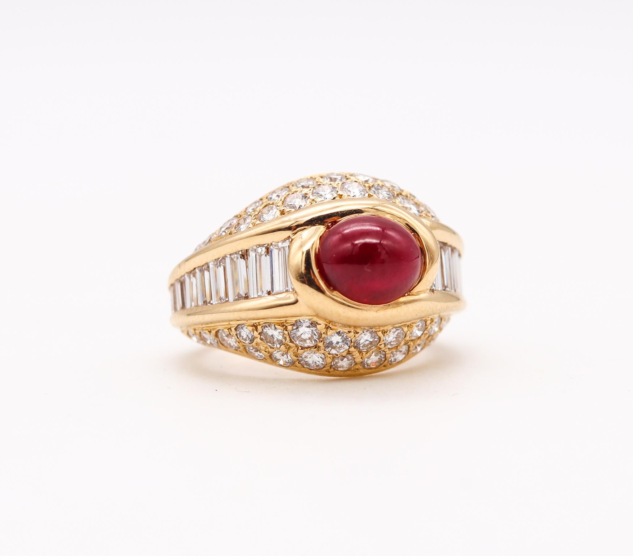 Women's Cartier Paris Cocktail Ring in 18Kt Yellow Gold 4.49 Cts Burmese Ruby Diamonds For Sale