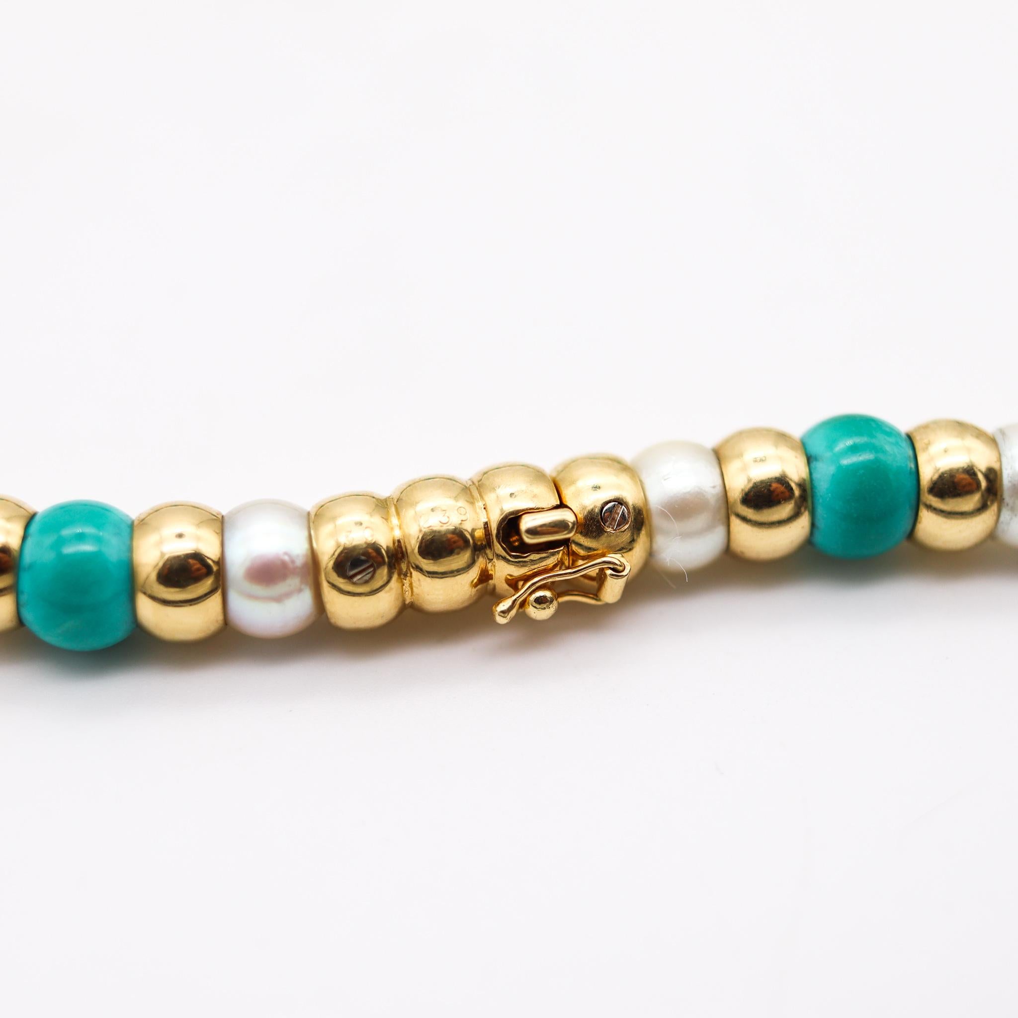 Cartier Paris Colorful Necklace in 18Kt Yellow Gold with Turquoises and Pearls In Excellent Condition In Miami, FL
