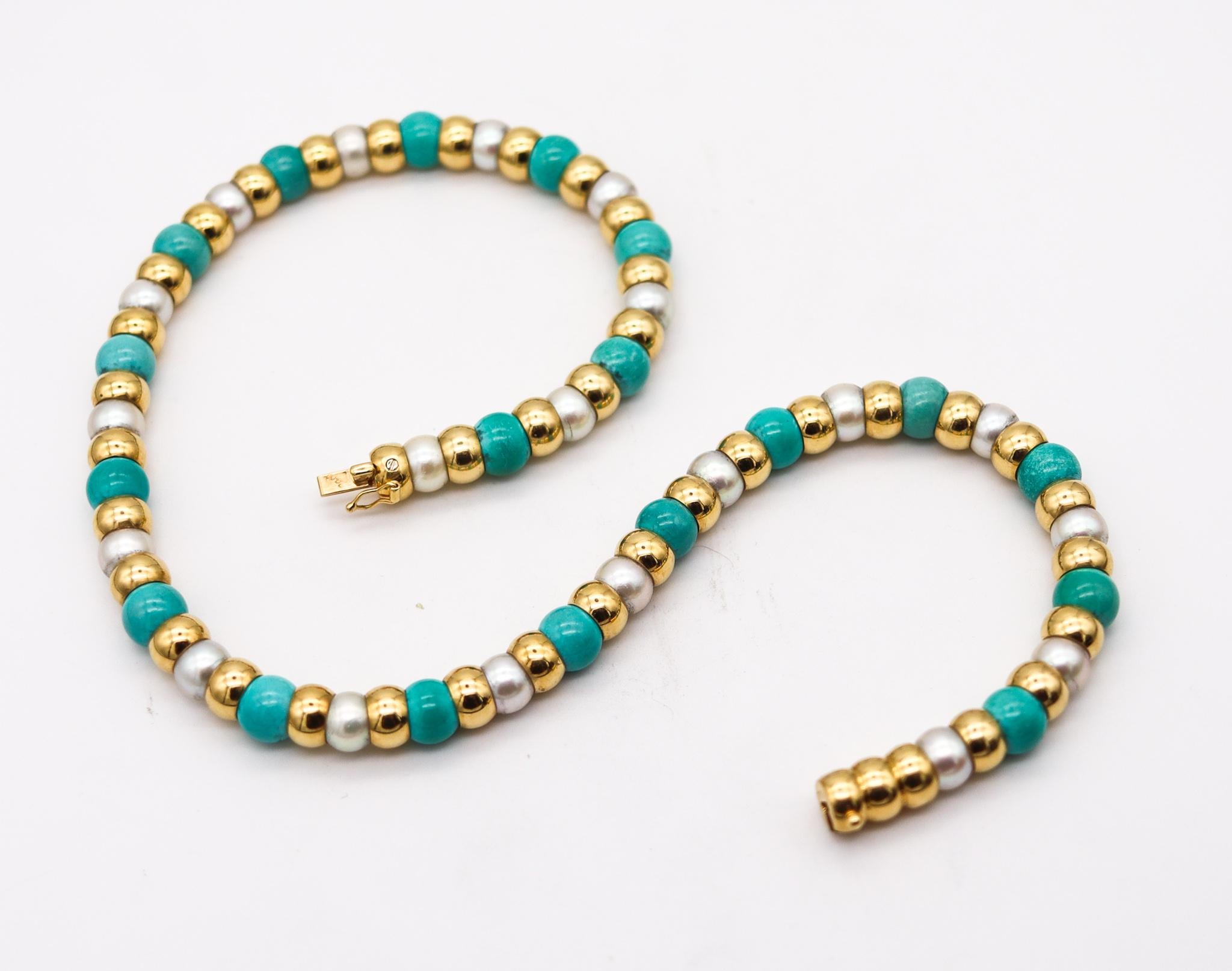Cartier Paris Colorful Necklace in 18Kt Yellow Gold with Turquoises and Pearls 1