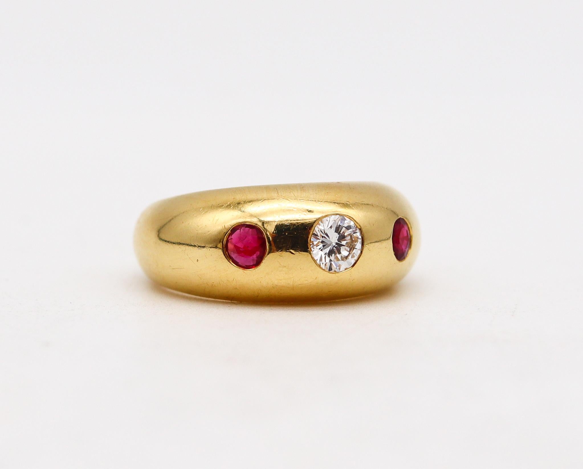 Modern Cartier Paris Daphne Ring in 18Kt Yellow Gold with Red Burmese Rubies & Diamond