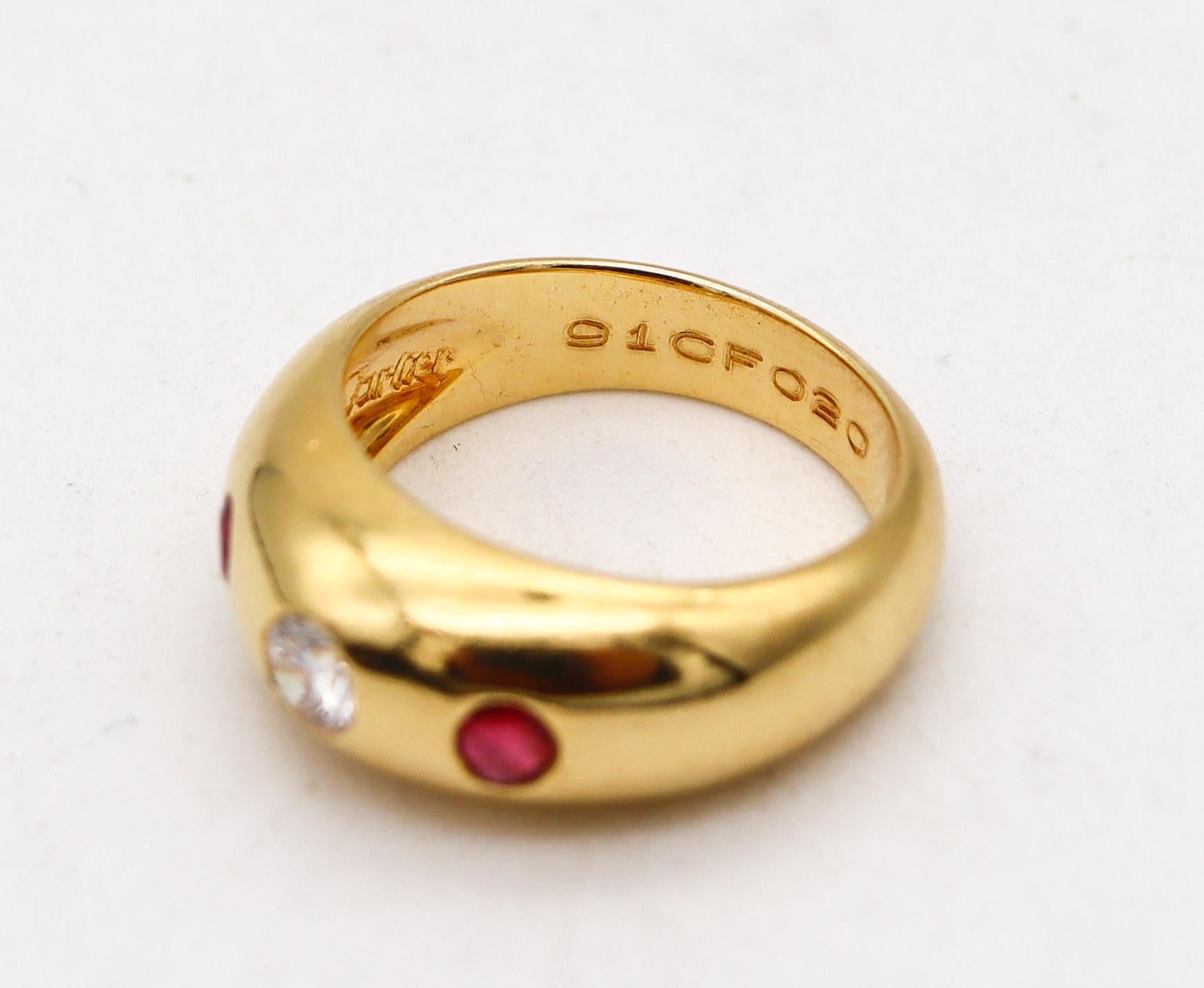 Brilliant Cut Cartier Paris Daphne Ring in 18Kt Yellow Gold with Red Burmese Rubies & Diamond