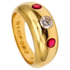 Cartier Paris Daphne Ring in 18Kt Yellow Gold with Red Burmese Rubies & Diamond