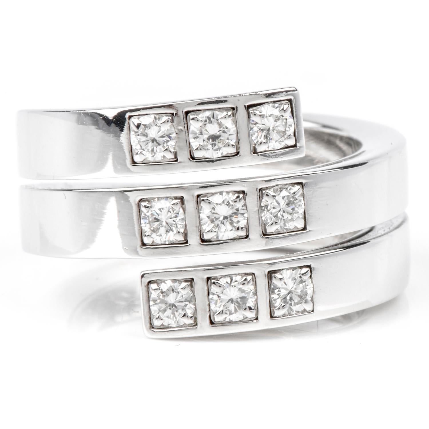 Modern Cartier Paris Diamond 18 Karat White Gold Band Ring