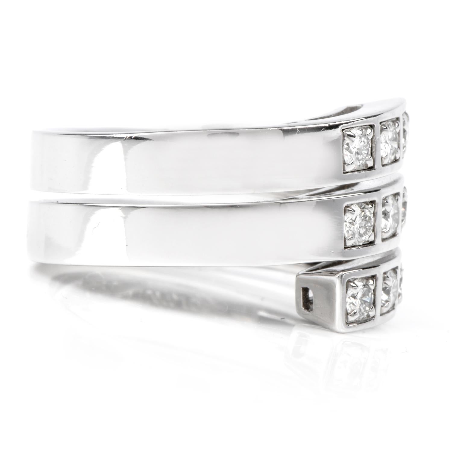 Round Cut Cartier Paris Diamond 18 Karat White Gold Band Ring