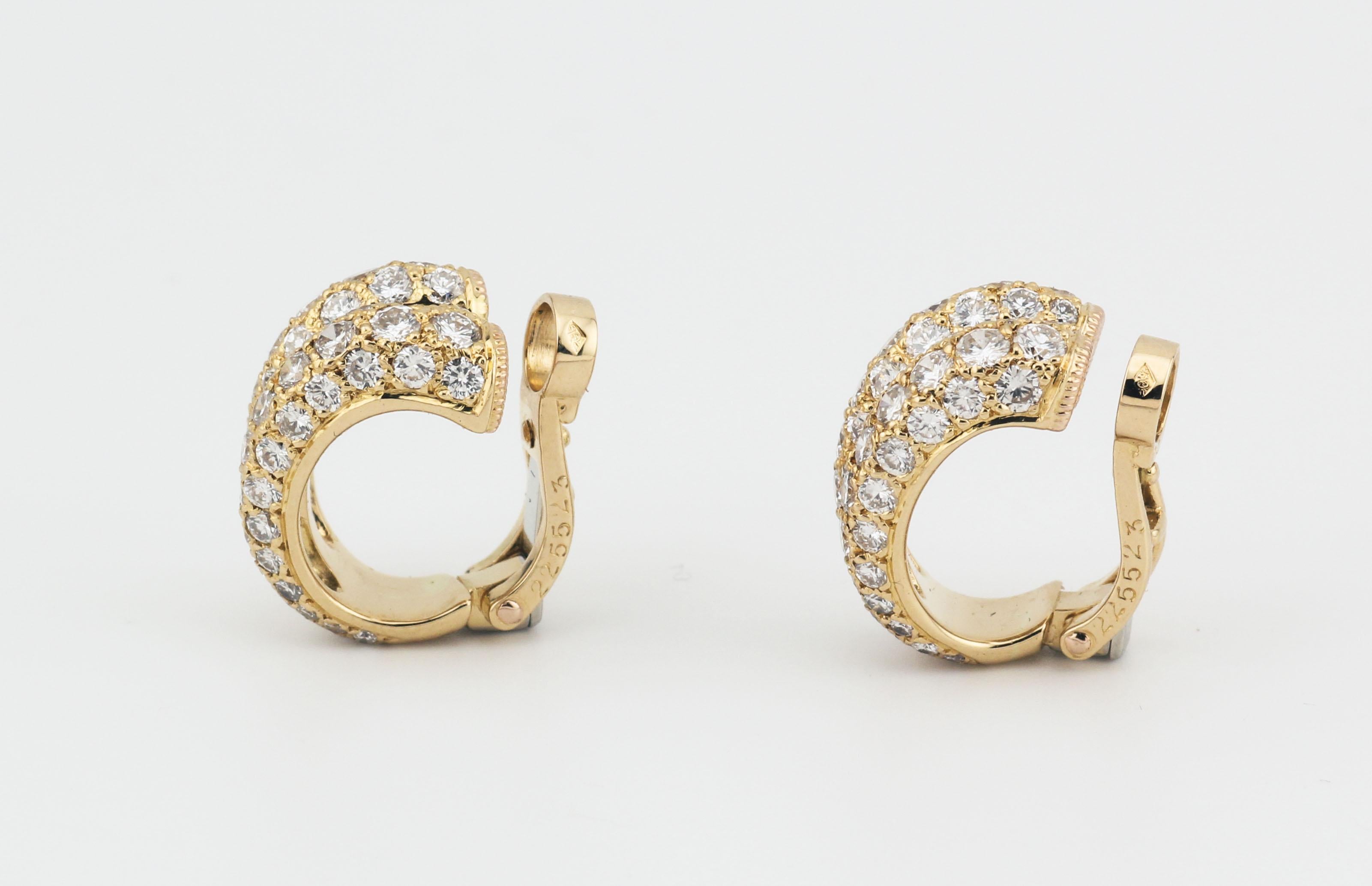 Brilliant Cut Cartier Paris Diamond 18K Yellow Gold Double Row Huggie Earrings