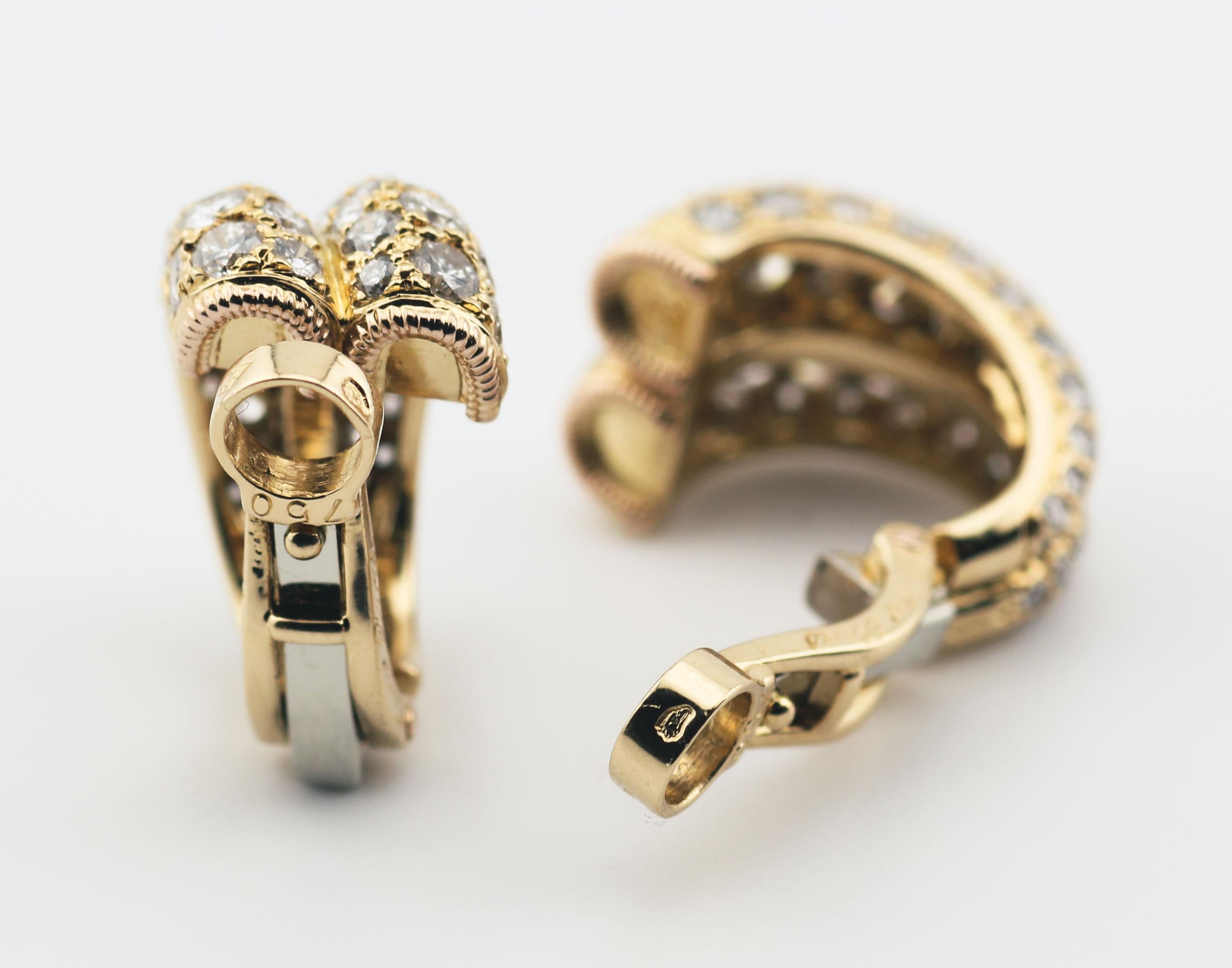 Women's Cartier Paris Diamond 18K Yellow Gold Double Row Huggie Earrings