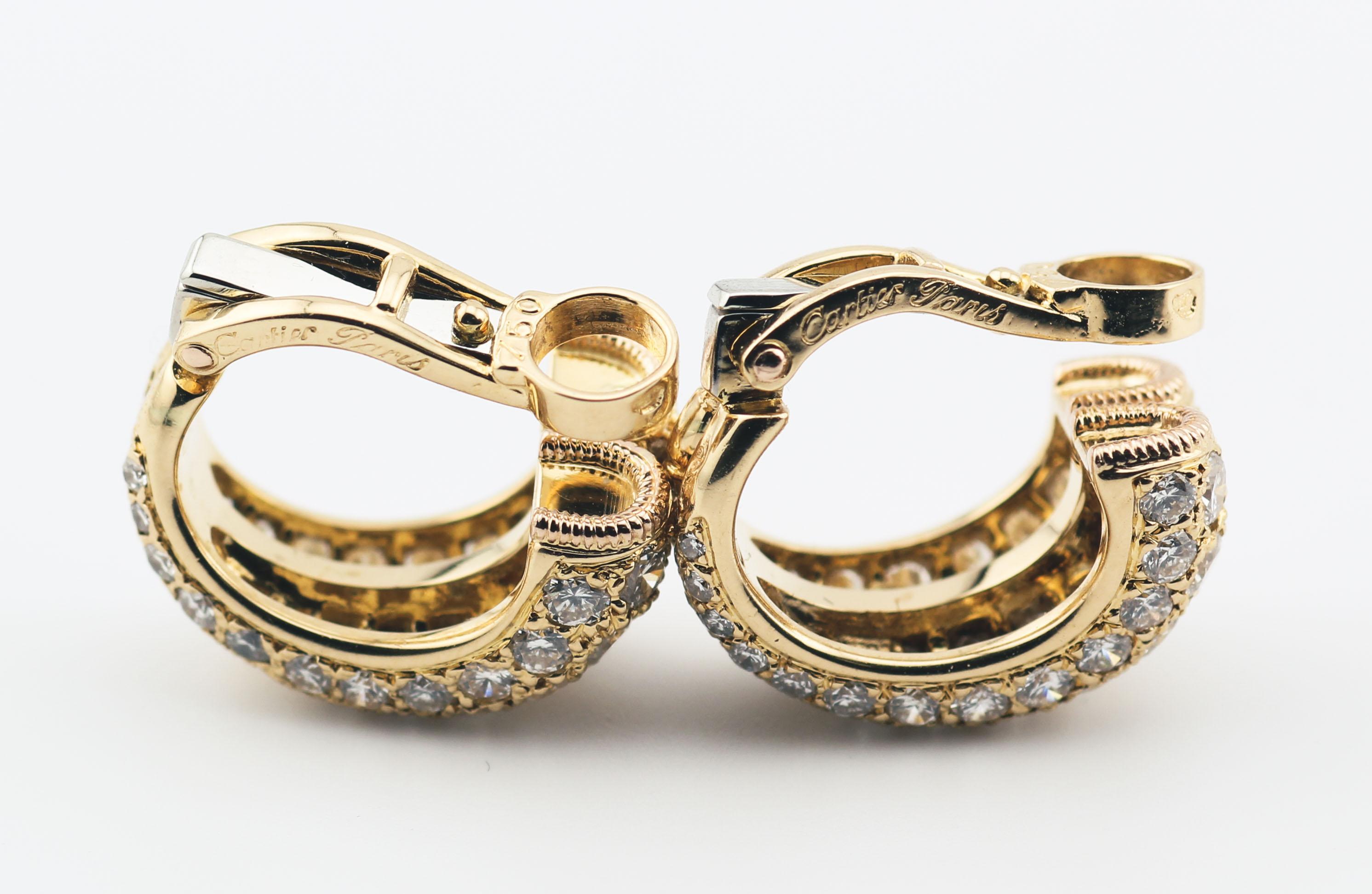 Cartier Paris Diamond 18K Yellow Gold Double Row Huggie Earrings 1