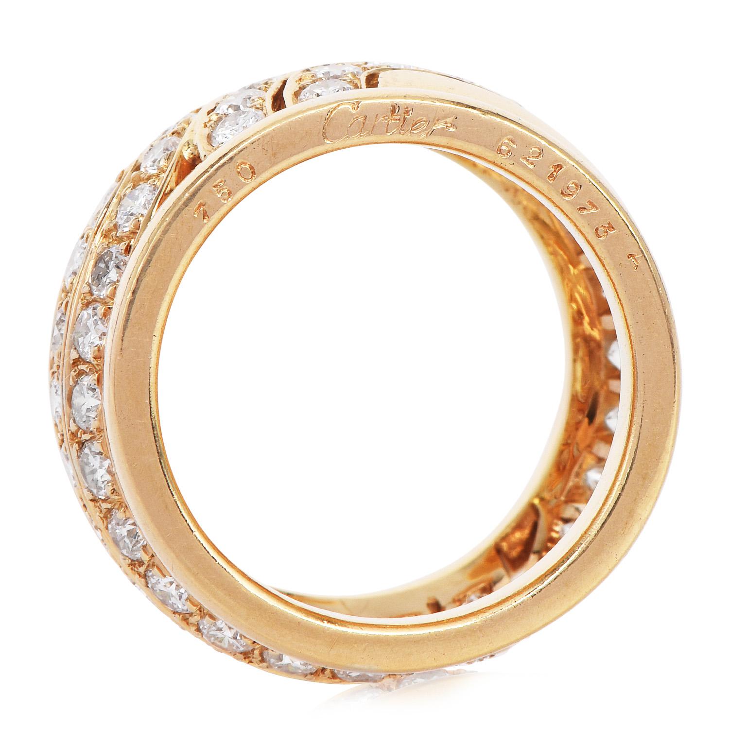 Round Cut Cartier Paris Diamond 18K Yellow Gold Wide Band Ring