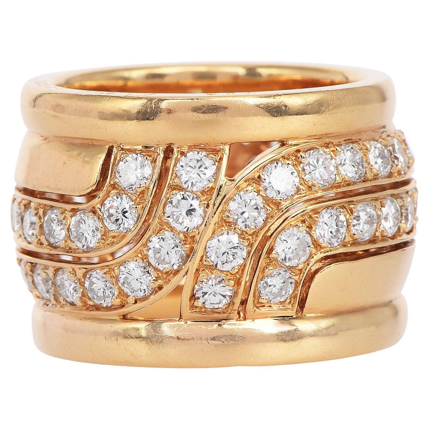 Cartier Paris Diamond 18K Yellow Gold Wide Band Ring