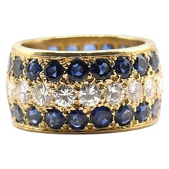 Cartier Paris Diamond and Blue Sapphire 18 Karat Yellow Gold Band Ring with Box