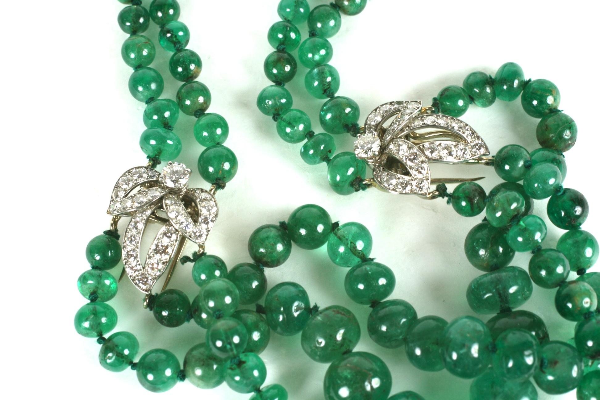 Cartier, Paris Diamond Clip and Emerald Bead Necklace For Sale 3