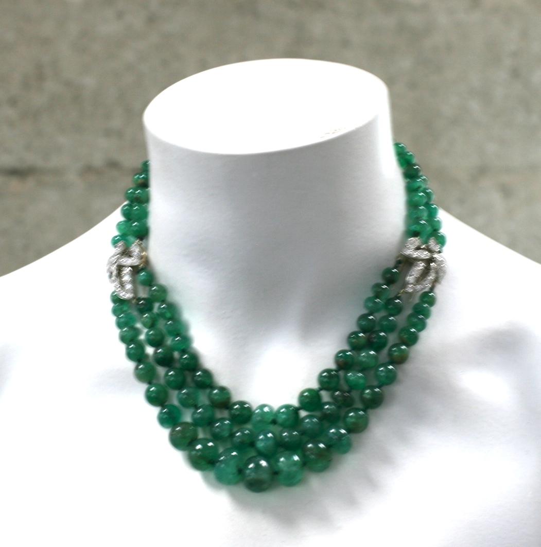 Cartier, Paris Diamond Clip and Emerald Bead Necklace For Sale 12