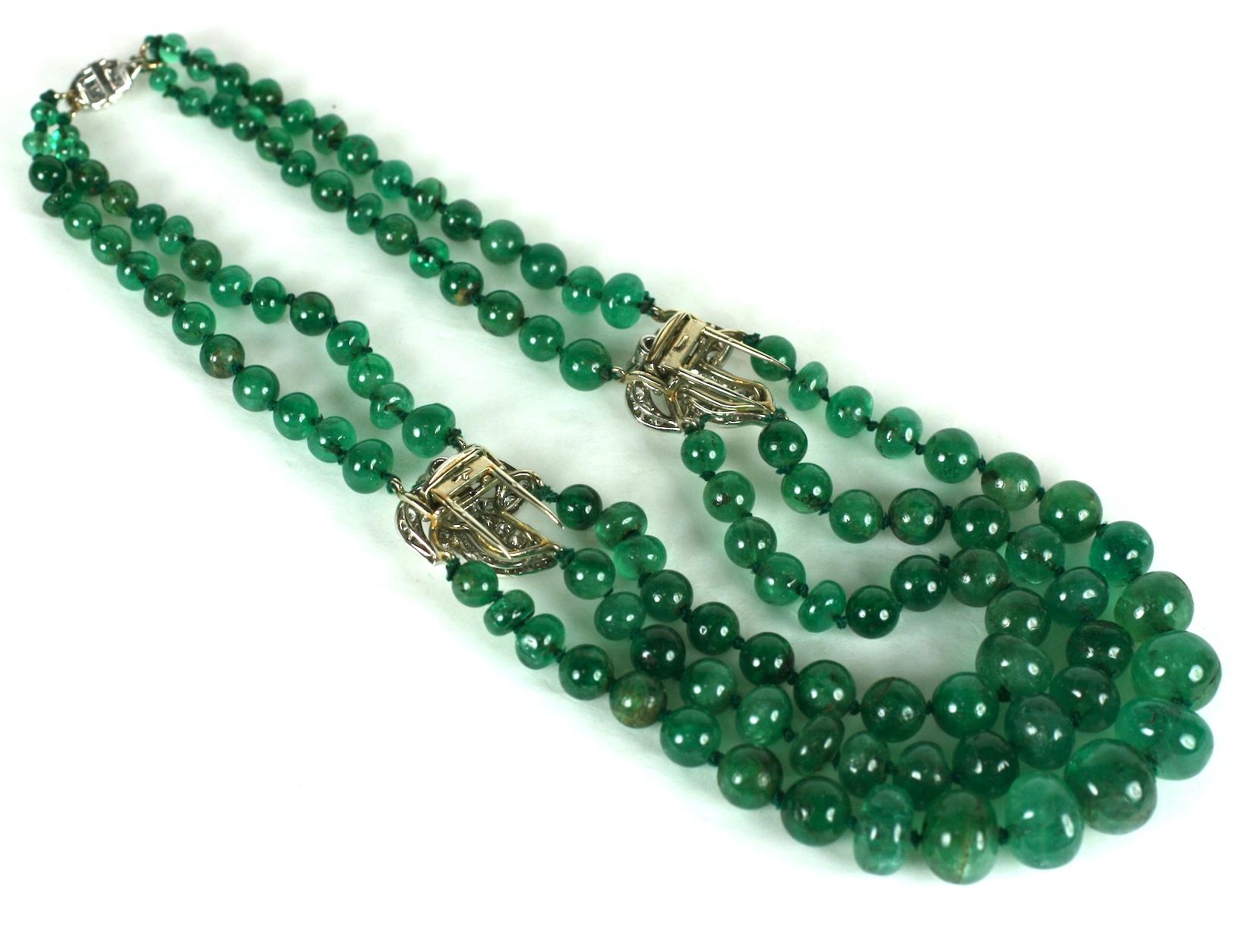 Cartier, Paris Diamond Clip and Emerald Bead Necklace In Excellent Condition For Sale In Riverdale, NY