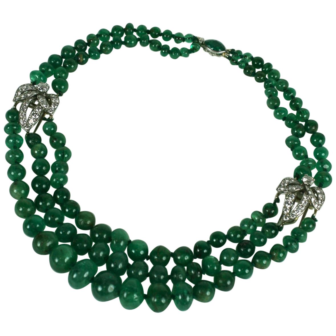 Cartier, Paris Diamond Clip and Emerald Bead Necklace For Sale