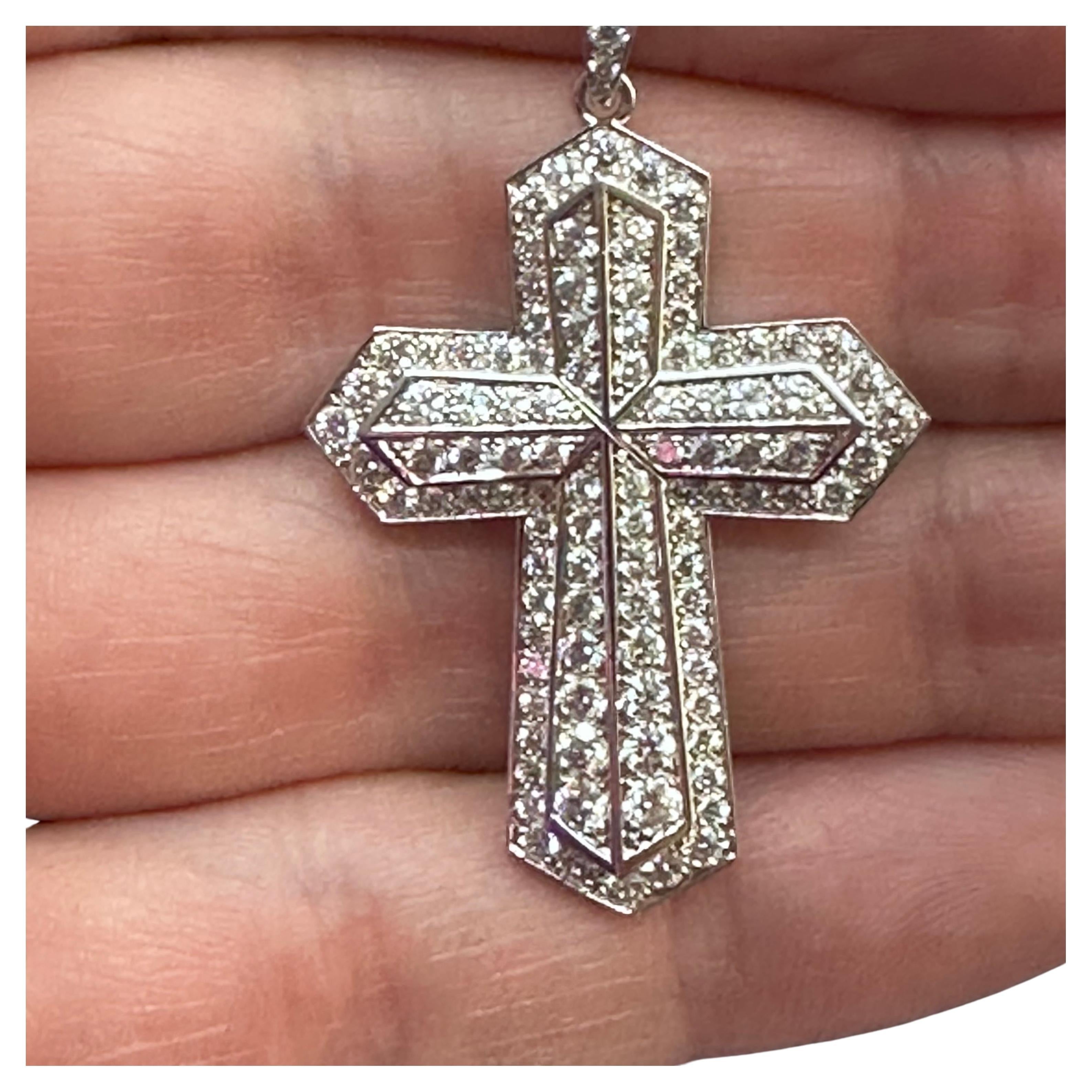 Cartier Paris Diamond Cross Pendant Neclklace  For Sale