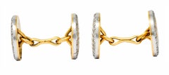 Cartier Paris Diamond Enamel Platinum-Topped 18 Karat Gold Men's Cufflinks