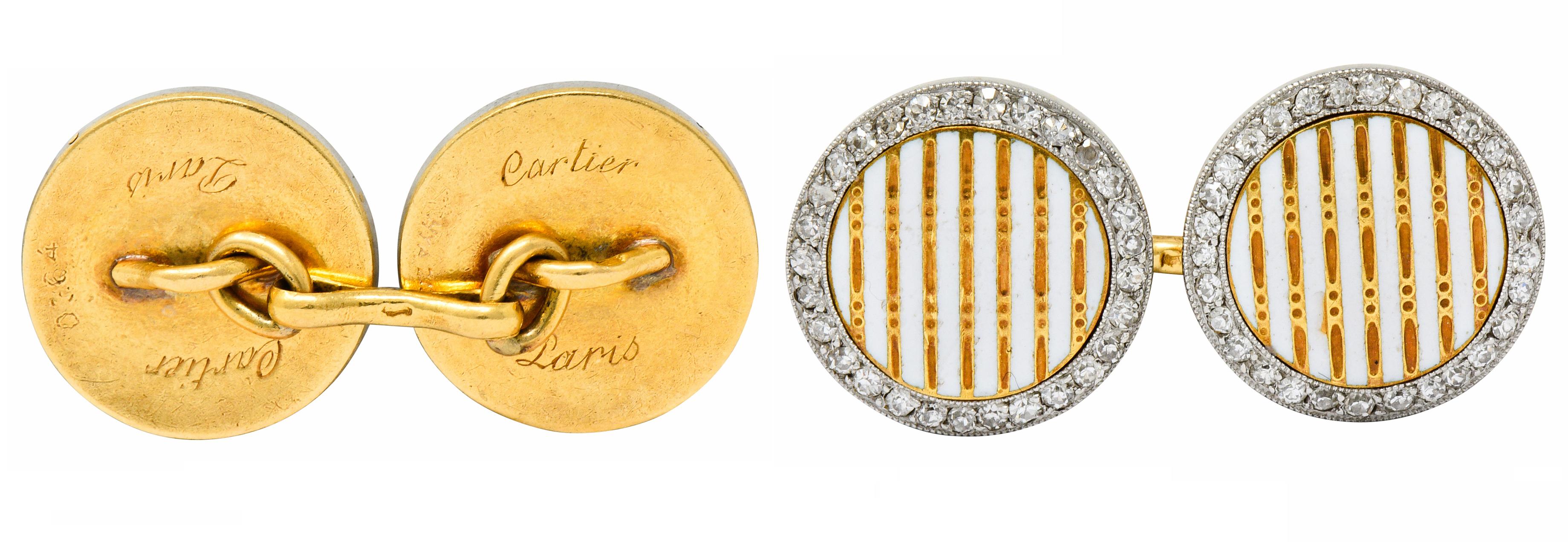 Cartier Paris Diamond Enamel Platinum-Topped 18 Karat Gold Men's Cufflinks 1