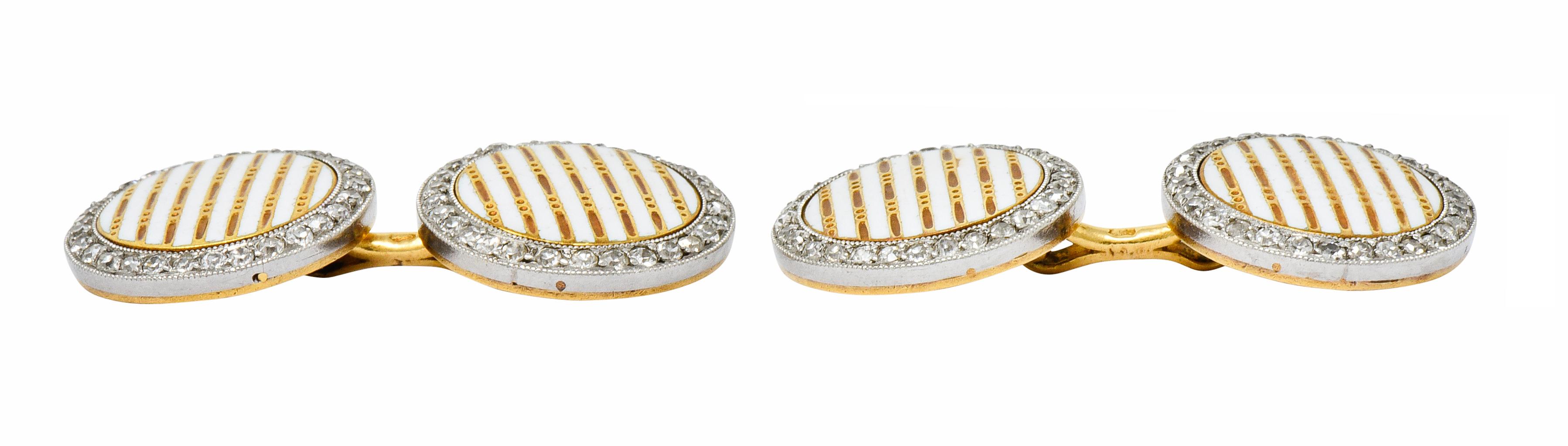 Cartier Paris Diamond Enamel Platinum-Topped 18 Karat Gold Men's Cufflinks 2