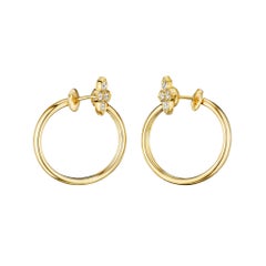 Cartier Paris Diamond Gold Flower Hoop Earrings