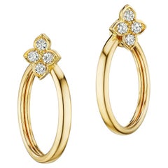 Cartier Paris Diamond Gold Flower Hoop Earrings