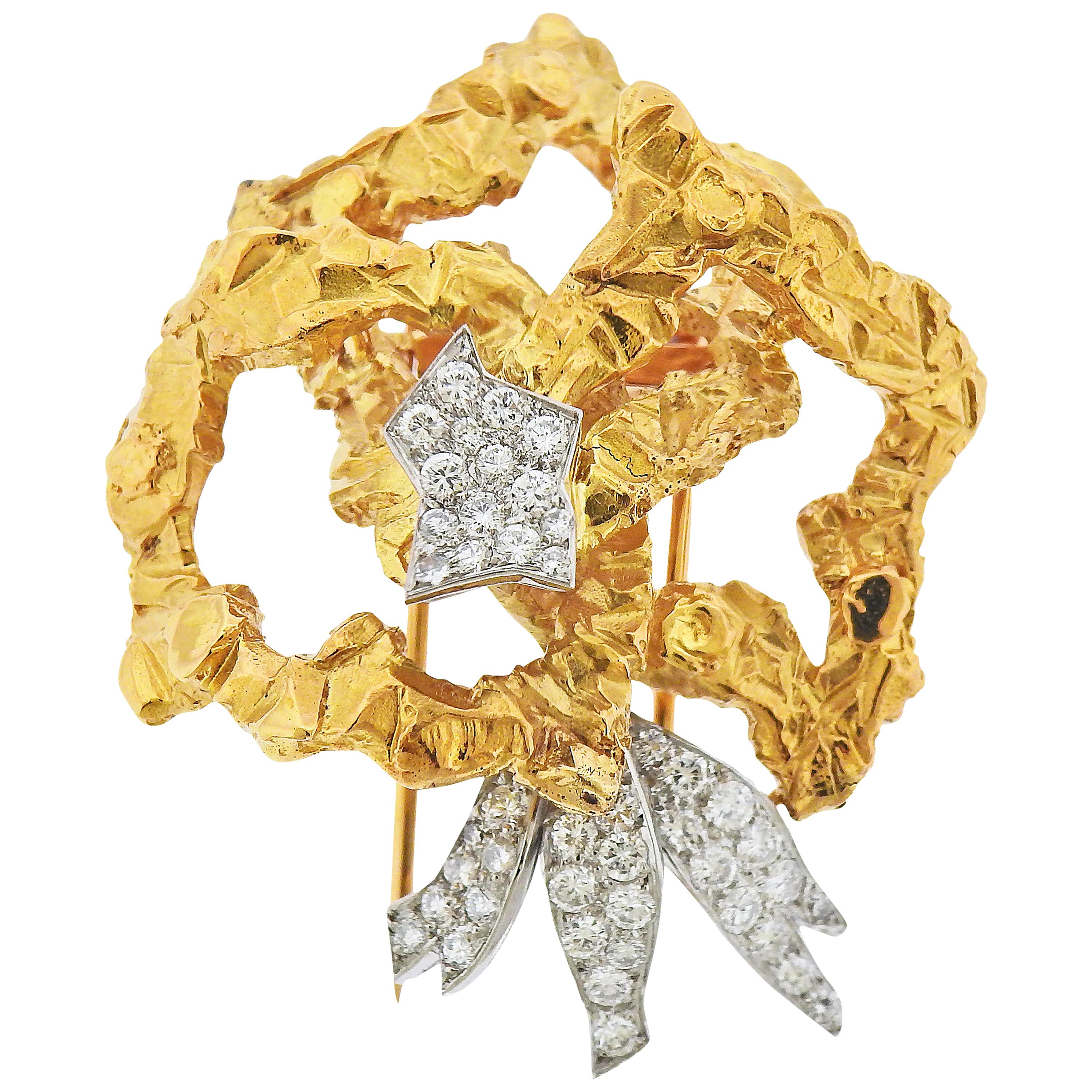 Cartier Paris Diamond Gold Platinum Brooch