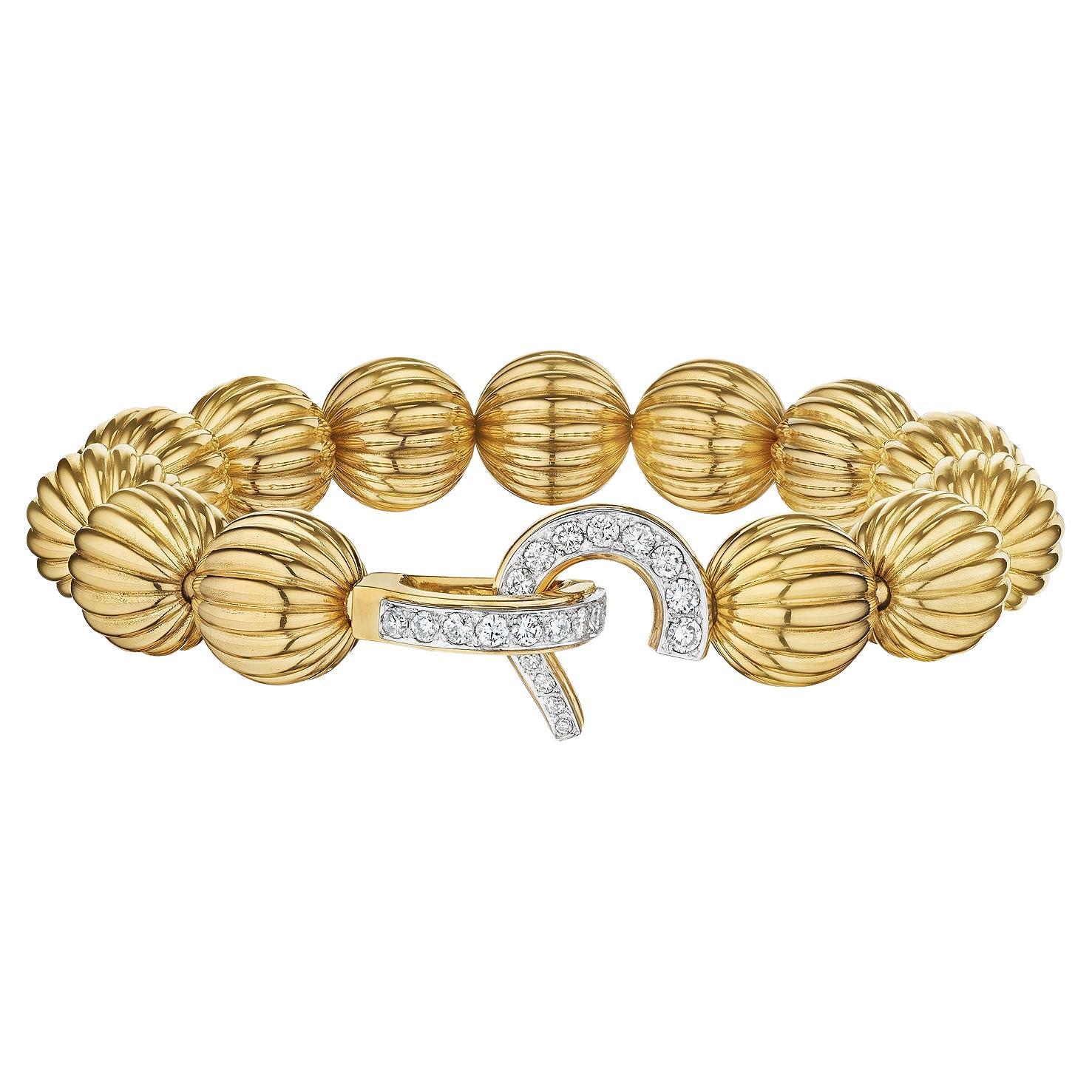 Cartier Paris Diamond Gold Vintage Bead Bracelet