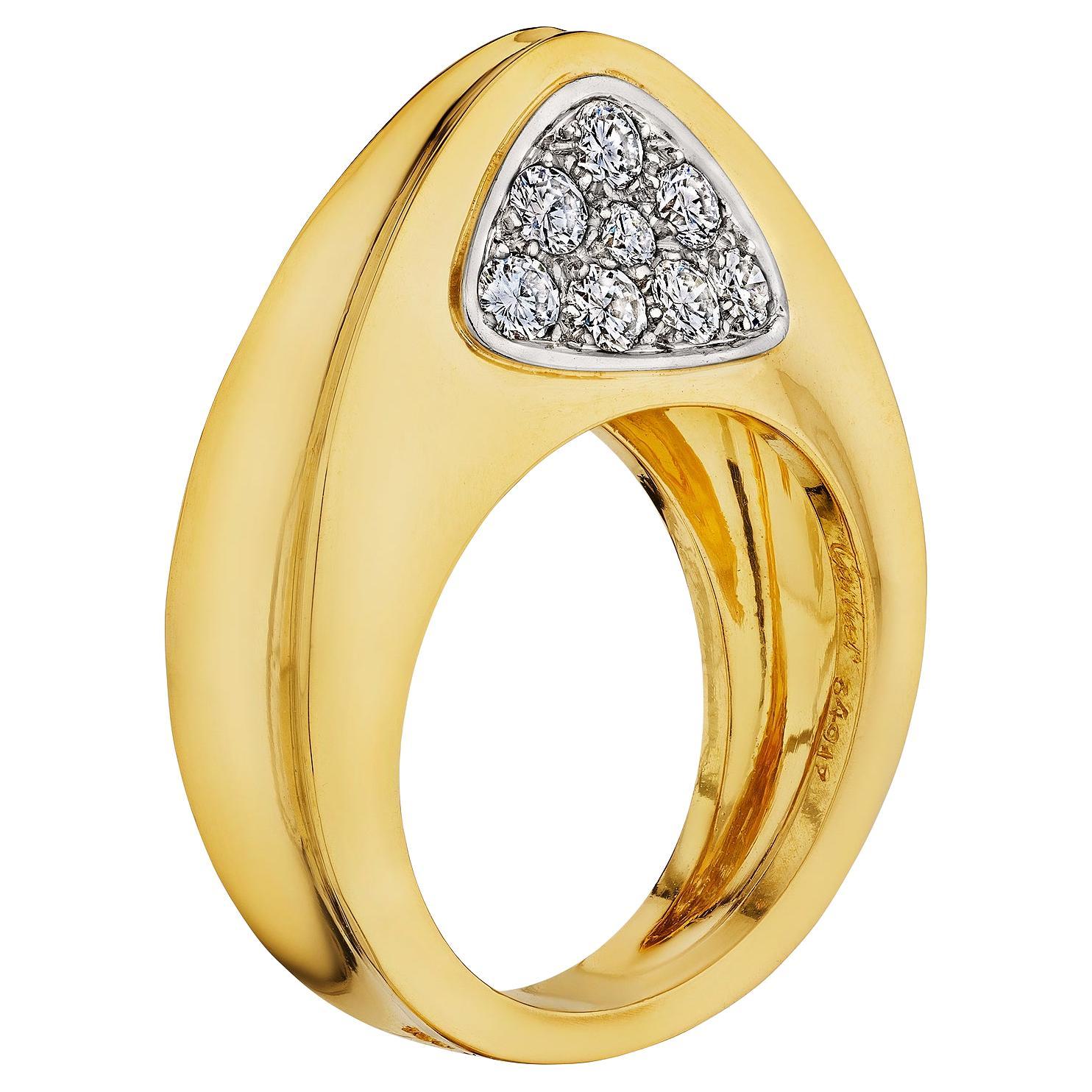Cartier Paris Diamond Gold Vintage Domed Ring For Sale