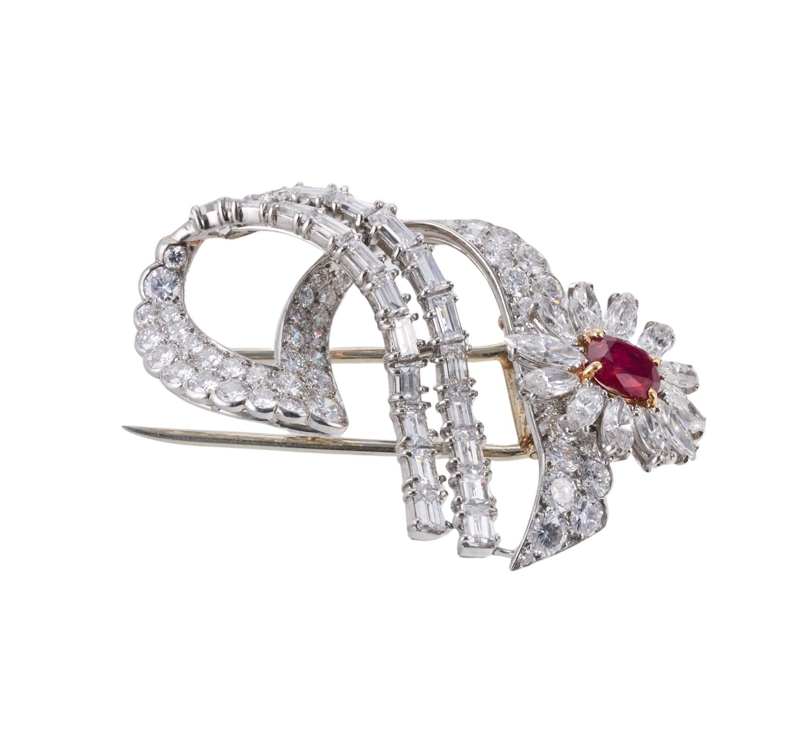 Women's Cartier Paris Diamond Ruby Platinum Brooch