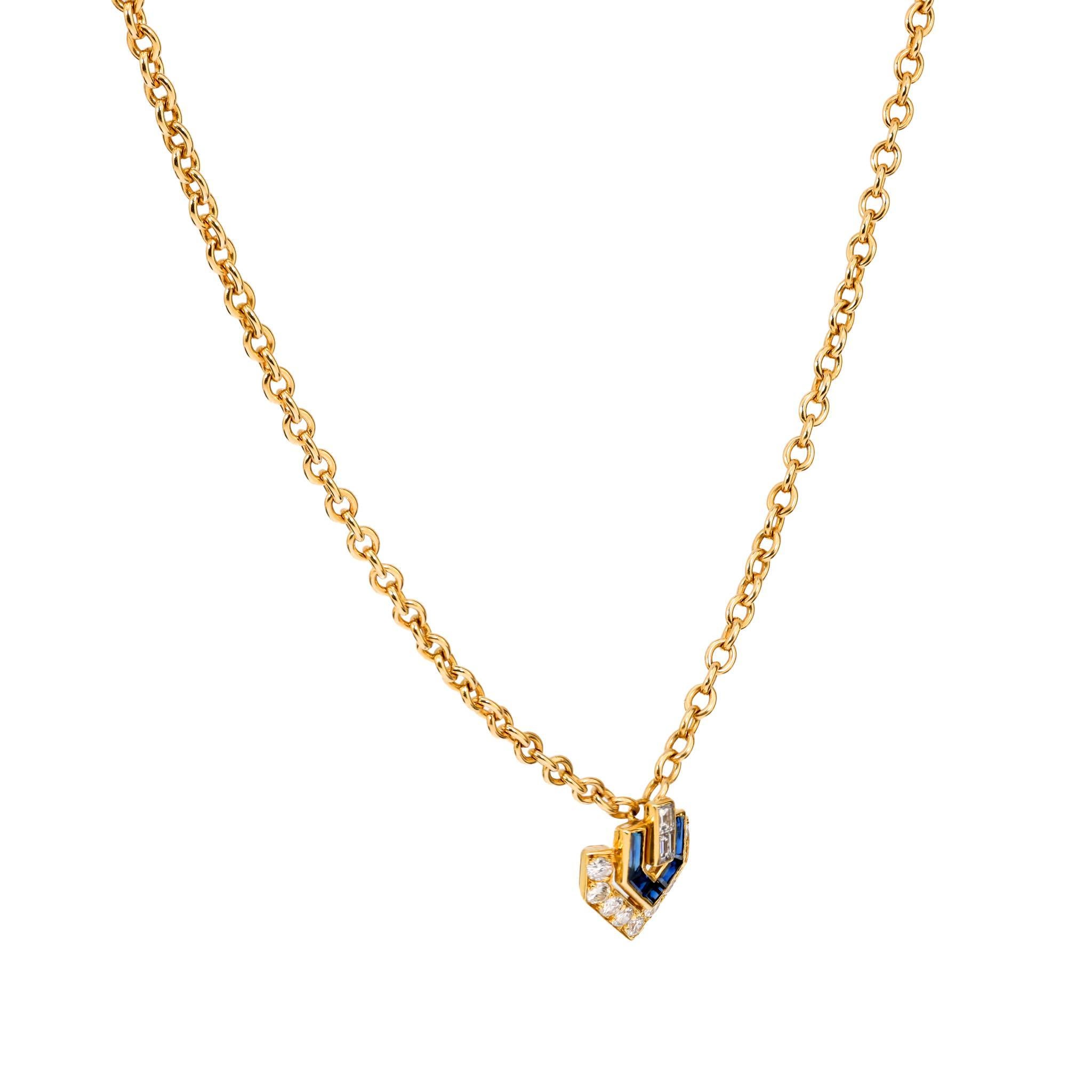Modern Cartier Paris diamond sapphire 18k yellow gold necklace