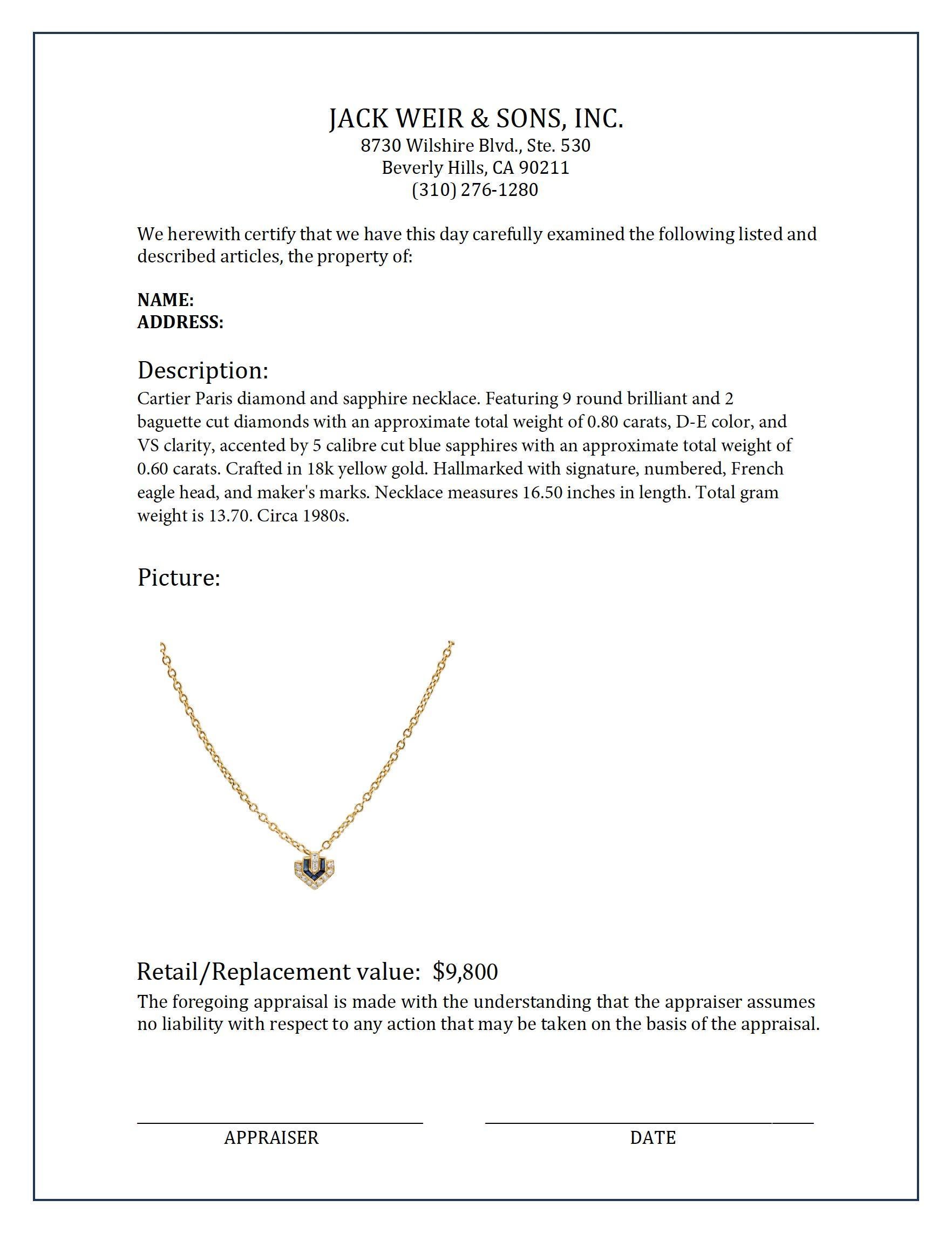 Cartier Paris diamond sapphire 18k yellow gold necklace In Excellent Condition In Beverly Hills, CA