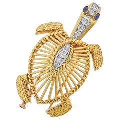 Vintage Cartier Paris Diamond Sapphire Gold Platinum Turtle Brooch Pin