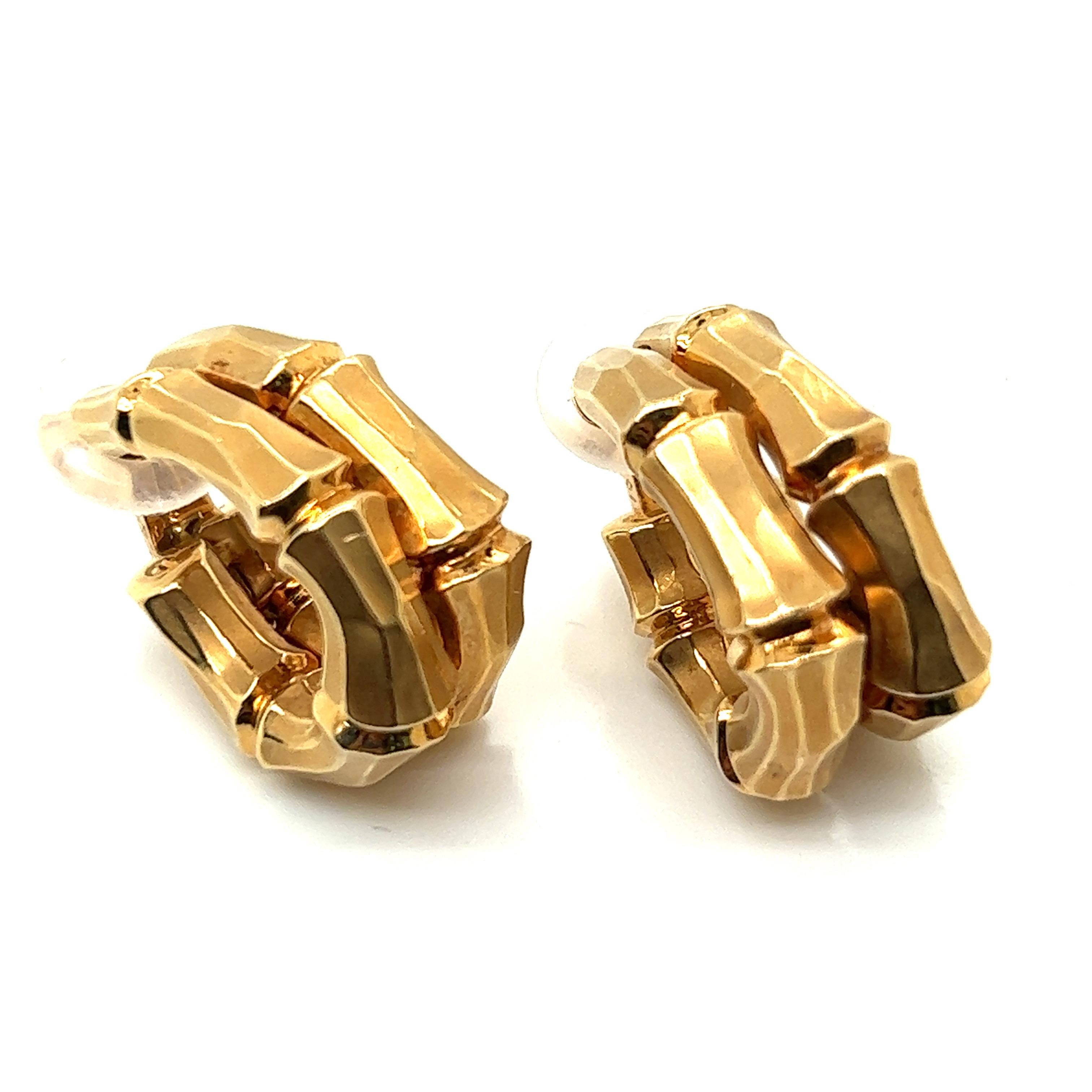 Cartier Paris Double Bamboo Hoops Clip Earrings in 18k Yellow Gold In Excellent Condition In Kowloon City District, HK