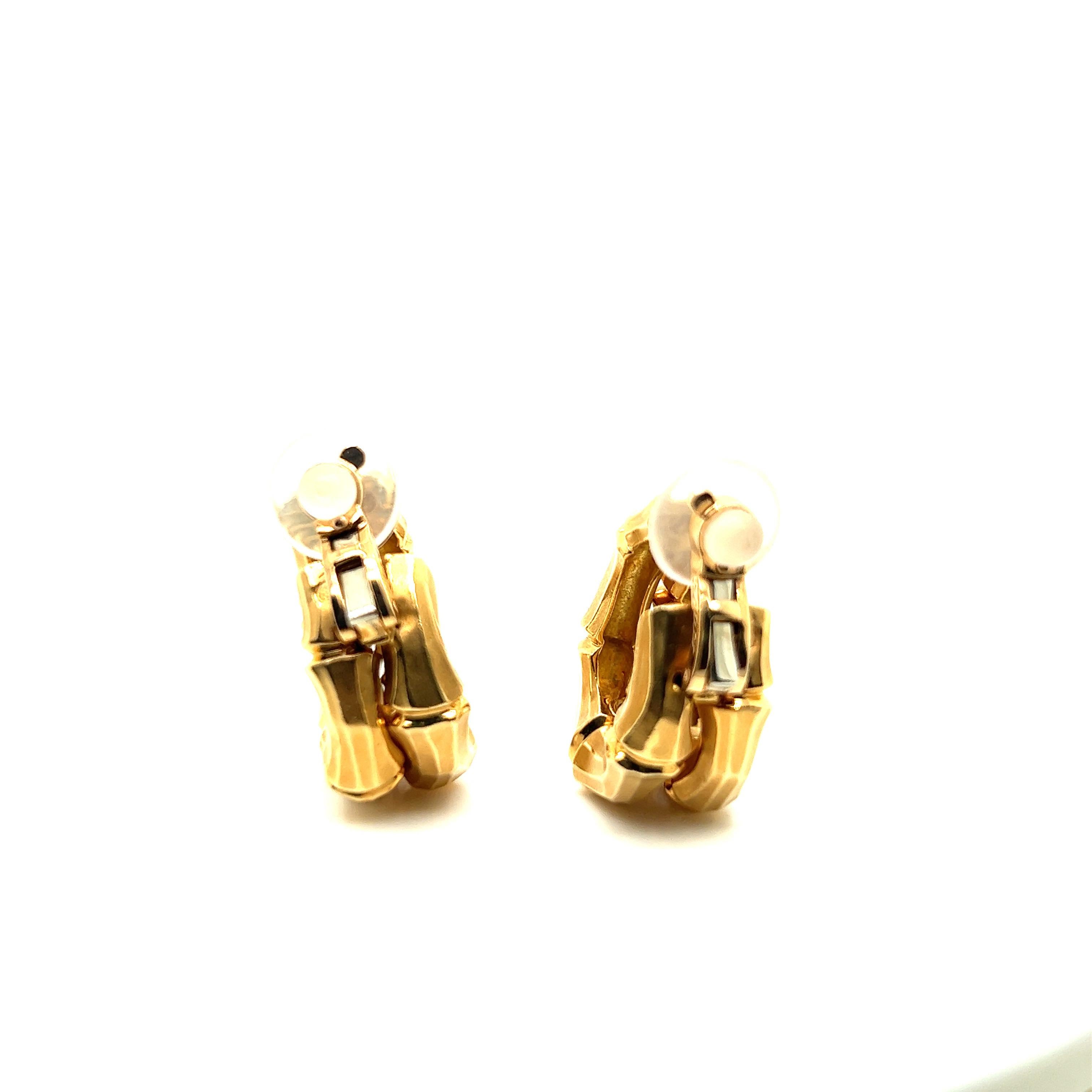 Women's or Men's Cartier Paris Double Bamboo Hoops Clip Earrings in 18k Yellow Gold