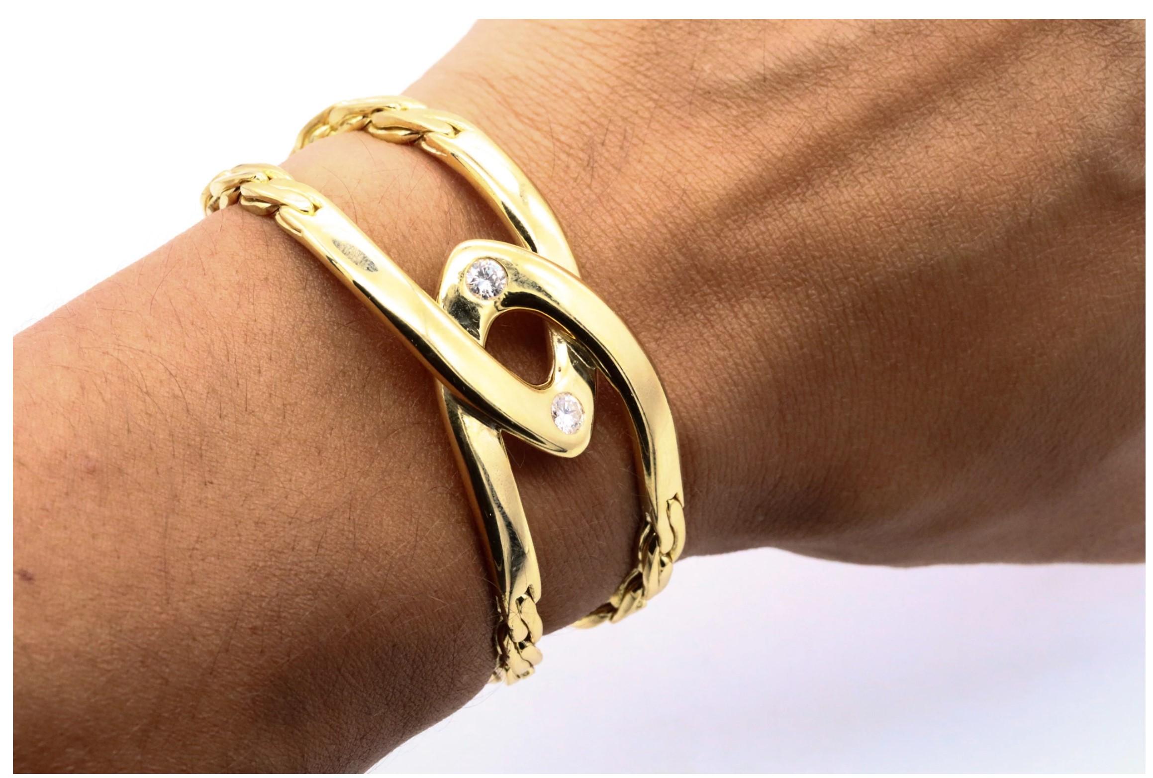 Cartier Paris Double C Bracelet in Solid 18Kt Yellow Gold with VS Round Diamonds In Excellent Condition In Miami, FL