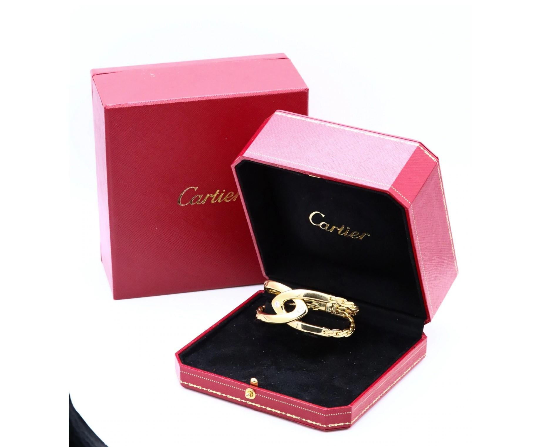 Women's or Men's Cartier Paris Double C Bracelet in Solid 18Kt Yellow Gold with VS Round Diamonds