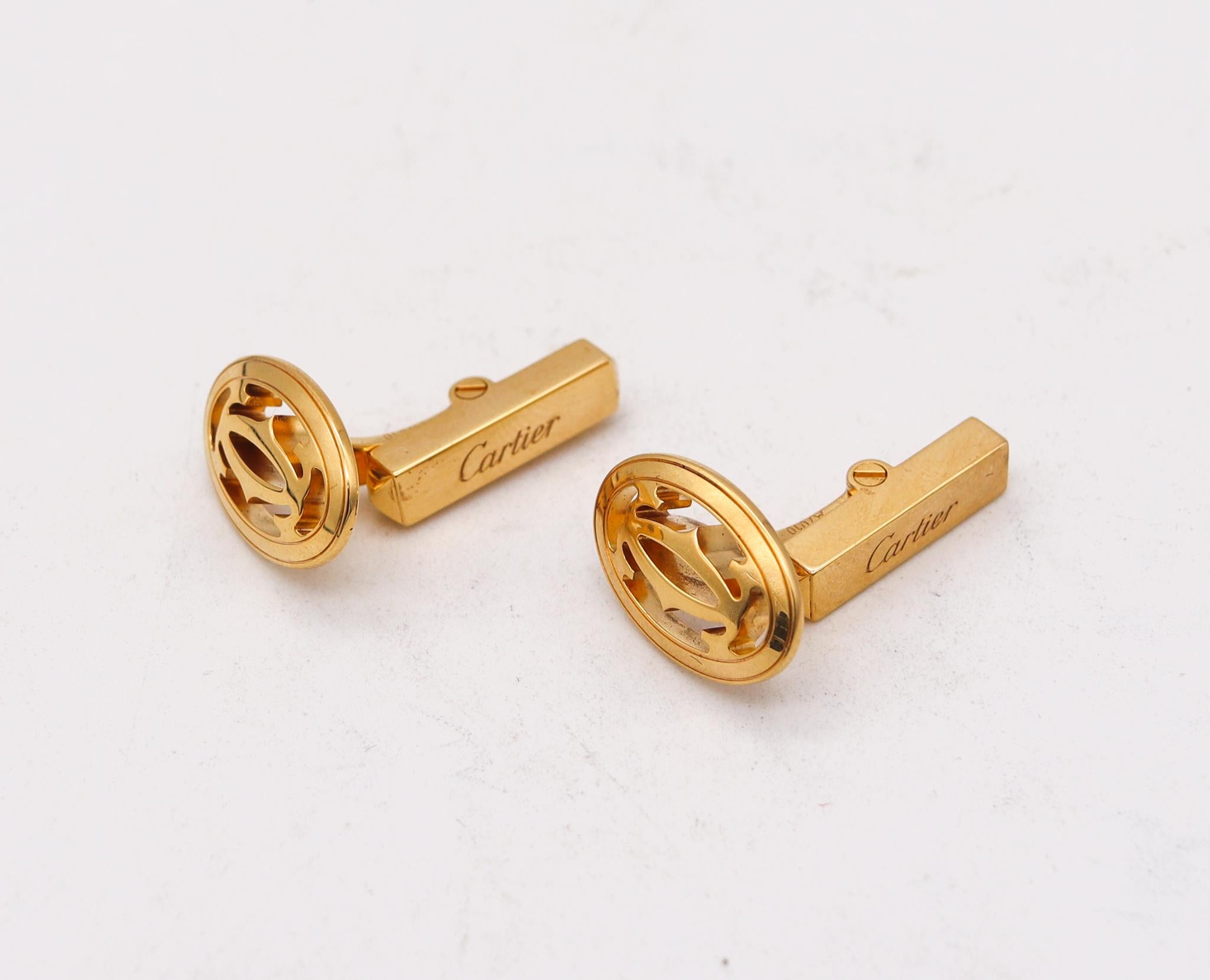 Cartier Paris Double C De Cartier Geometric Cufflinks in Solid 18 Kt Yellow Gold In Excellent Condition For Sale In Miami, FL