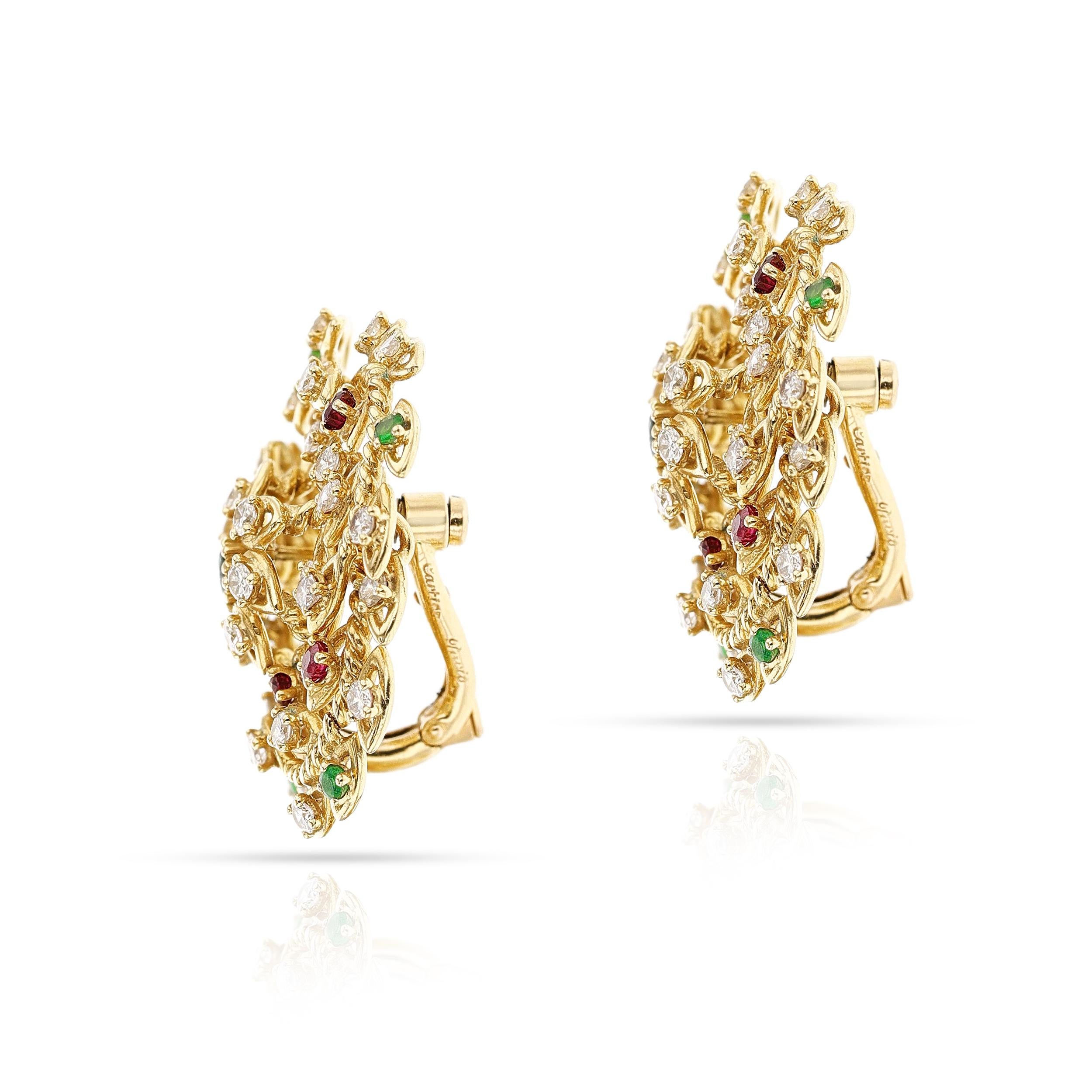 Cartier Paris Diamant-, Smaragd- und Rubin-Ohrringe, 18k  für Damen oder Herren im Angebot