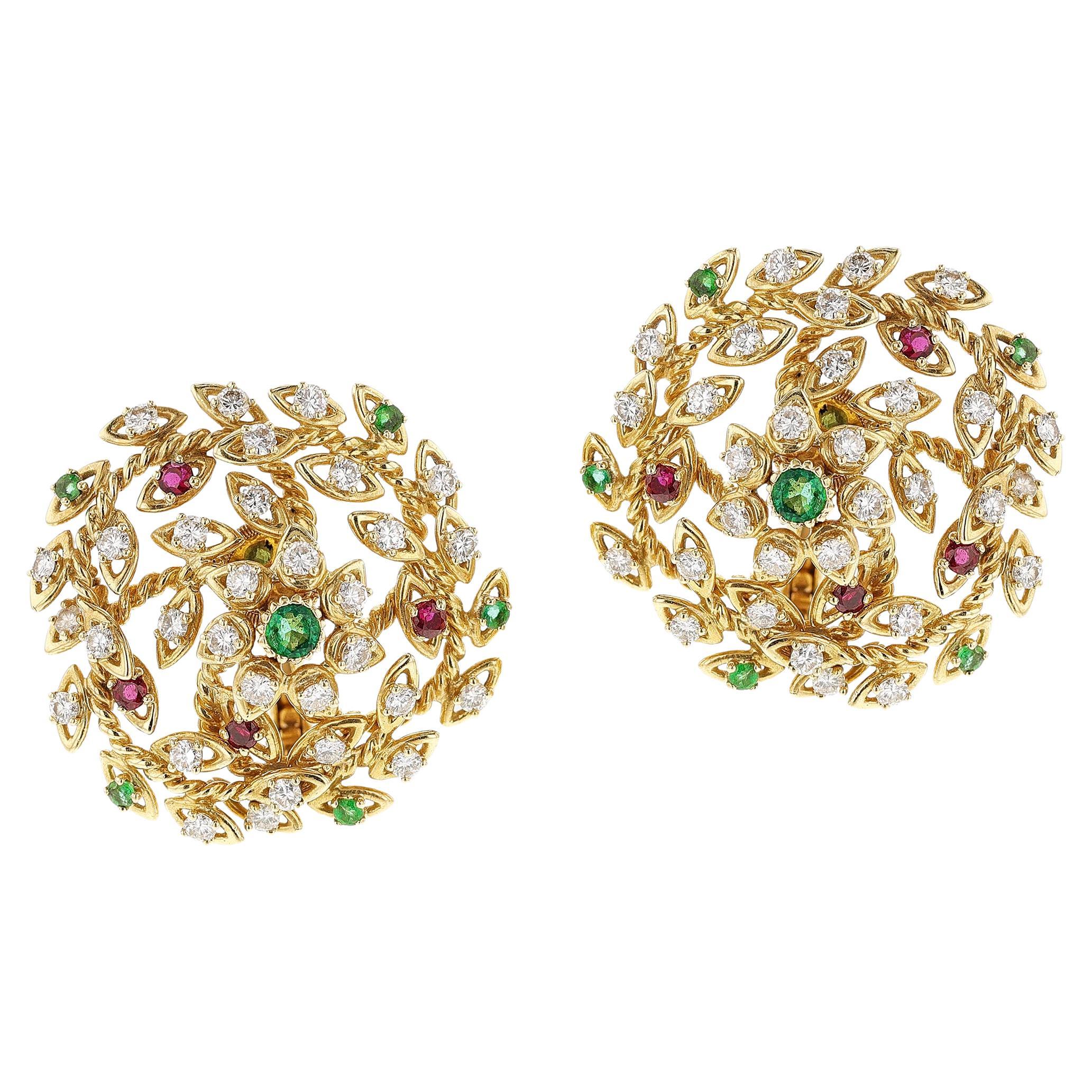 Cartier Paris Diamond, Emerald, Ruby Earrings, 18k