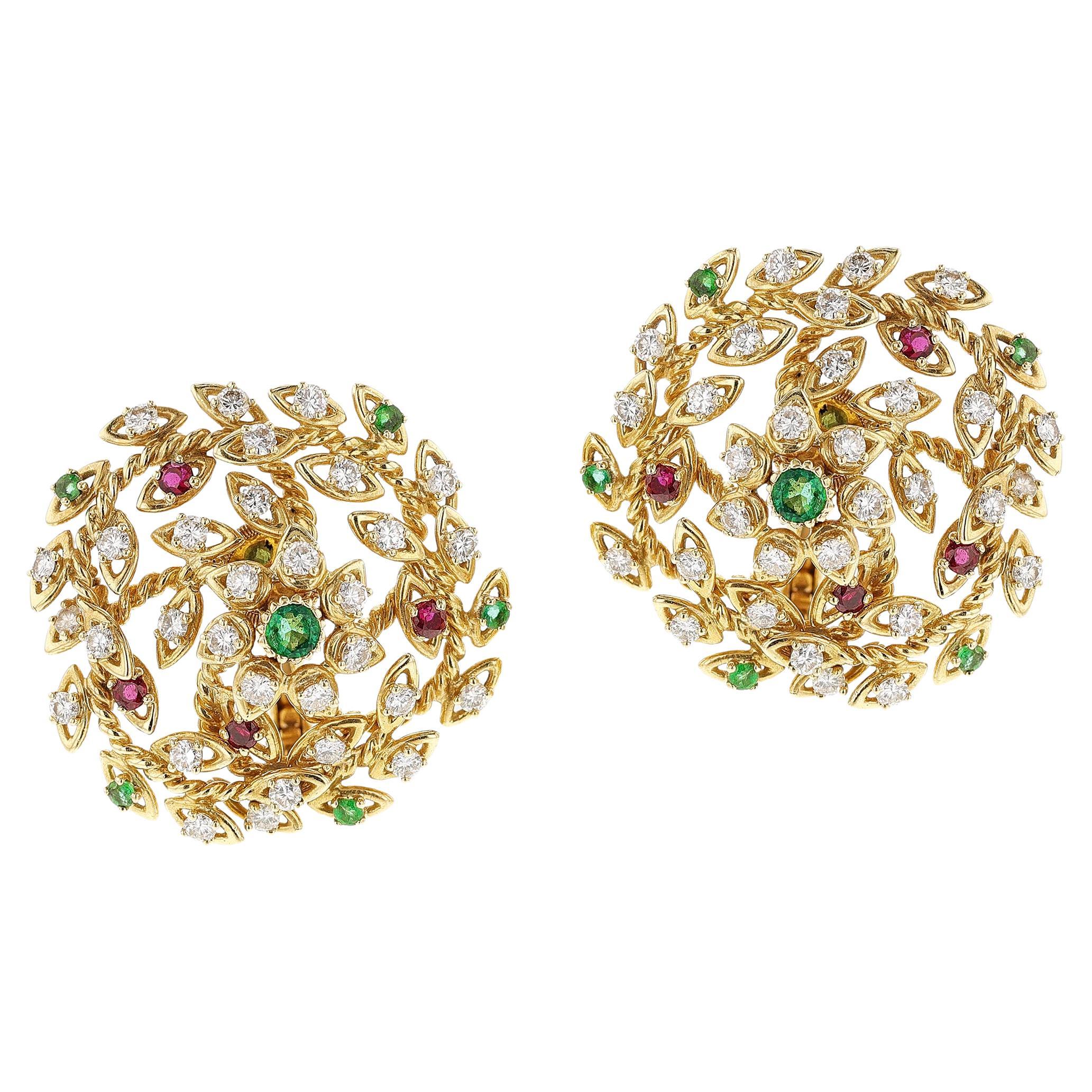 Cartier Paris, boucles d'oreilles en diamant, émeraude et rubis, 18 carats 