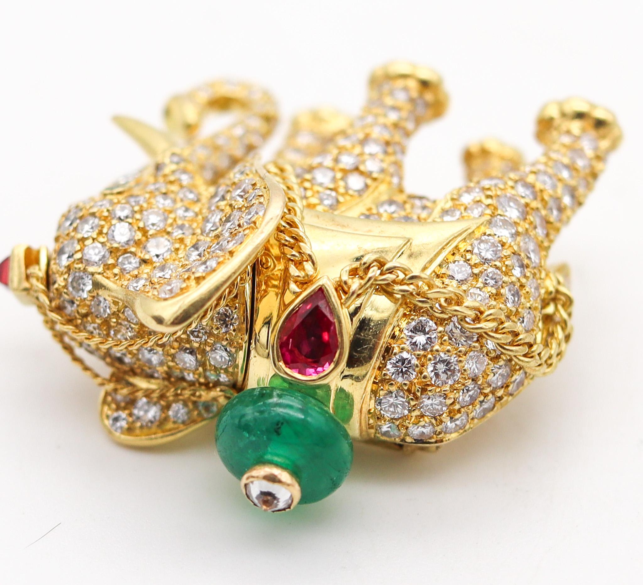 Cartier Paris Elephant Brooch 18Kt Gold With 5.24 Ctw Diamonds Emeralds & Rubies In Excellent Condition For Sale In Miami, FL