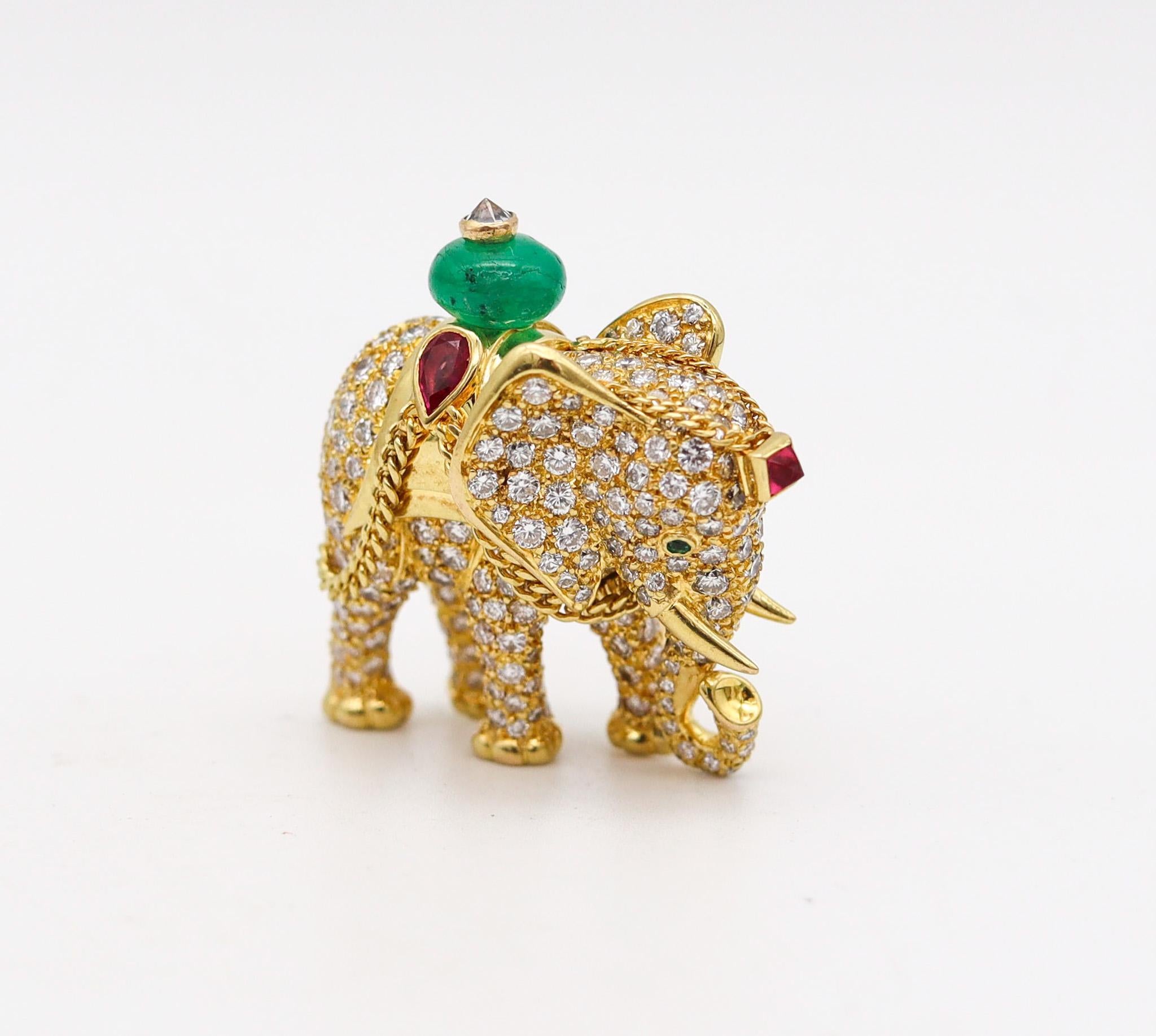 Cartier Paris Elephant Brooch 18Kt Gold With 5.24 Ctw Diamonds Emeralds & Rubies For Sale 1